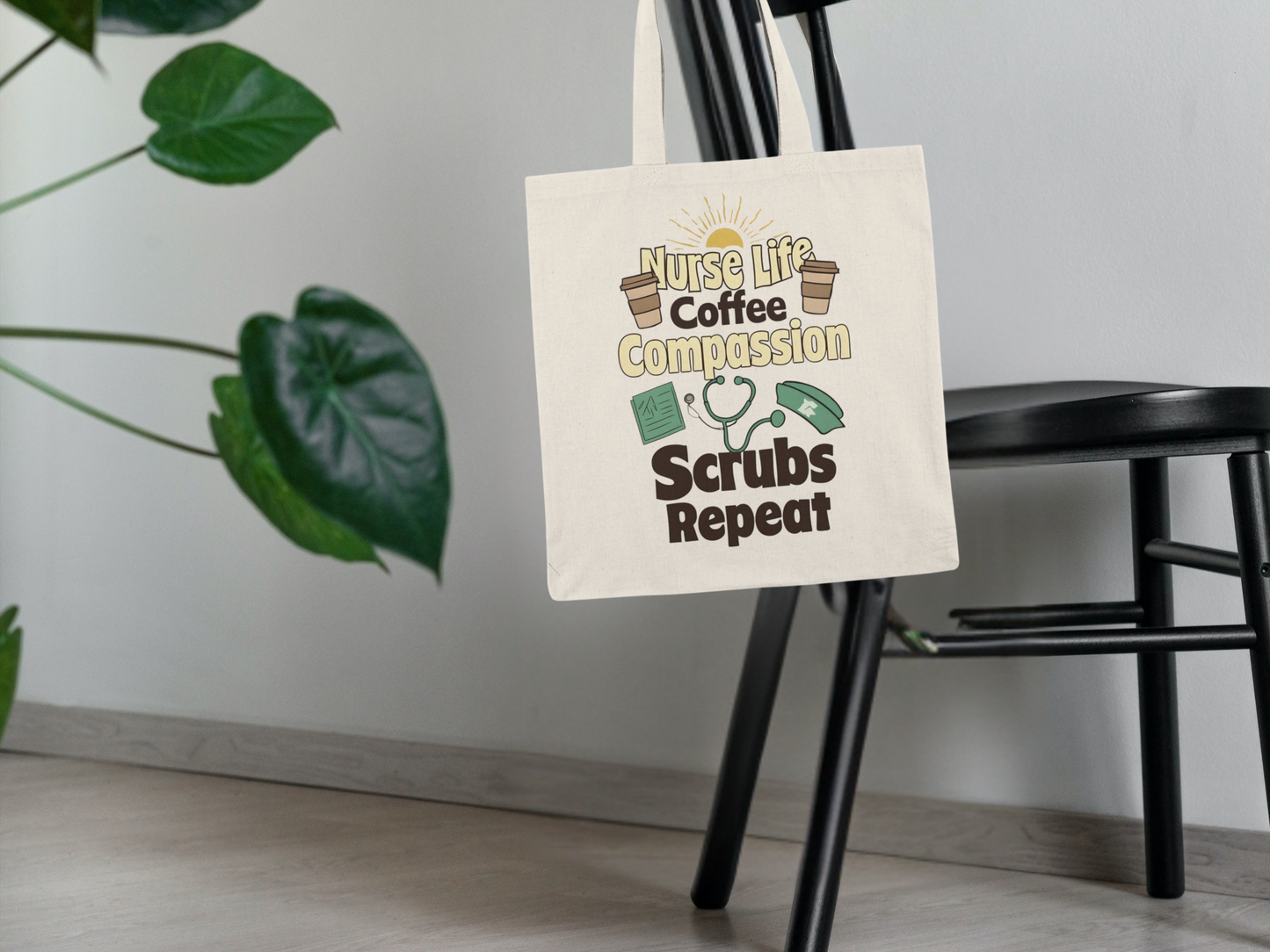 Nurse Life Tote Bag, Coffee Compassion Scrubs Repeat Bag, Gift for Nurses, Reusable Shopping Tote, Hospital Tote, Eco-Friendly Bag