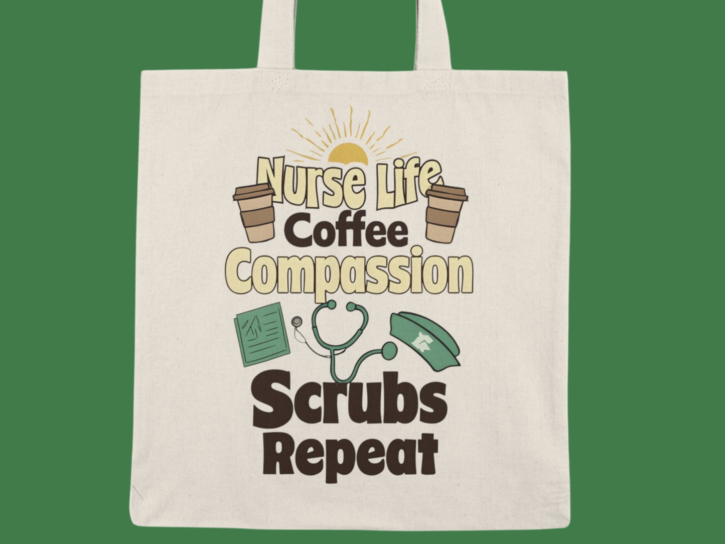 Nurse Life Tote Bag, Coffee Compassion Scrubs Repeat Bag, Gift for Nurses, Reusable Shopping Tote, Hospital Tote, Eco-Friendly Bag