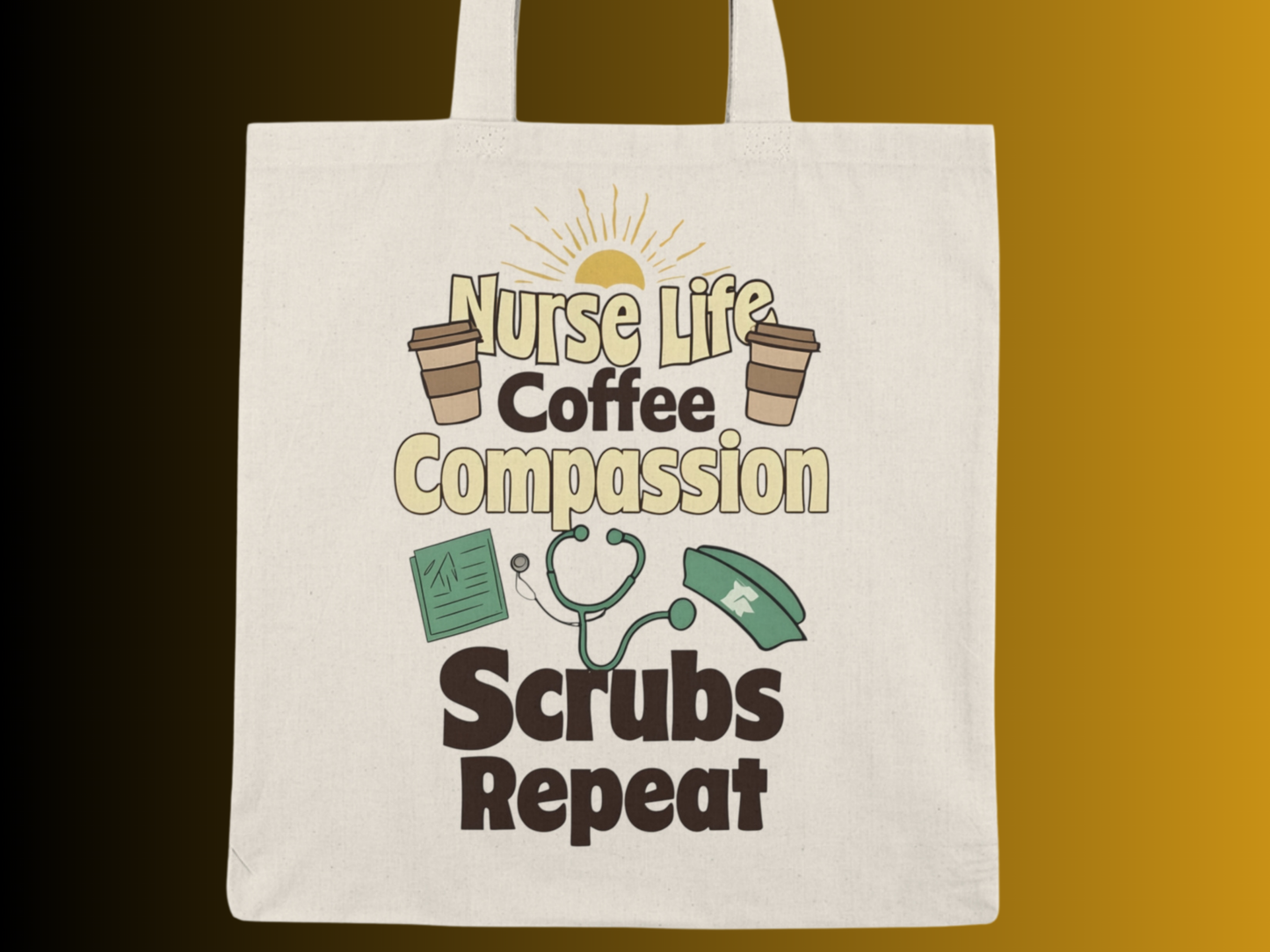 Nurse Life Tote Bag, Coffee Compassion Scrubs Repeat Bag, Gift for Nurses, Reusable Shopping Tote, Hospital Tote, Eco-Friendly Bag