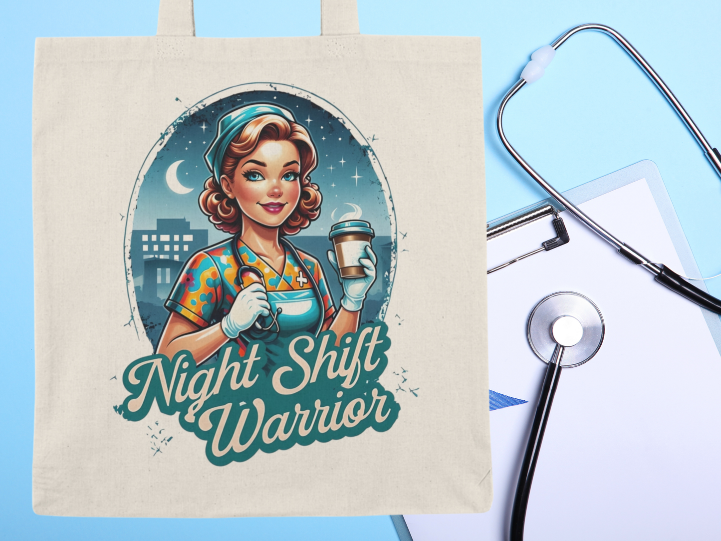 Tote Bag - Night Shift Warrior Nurse Design