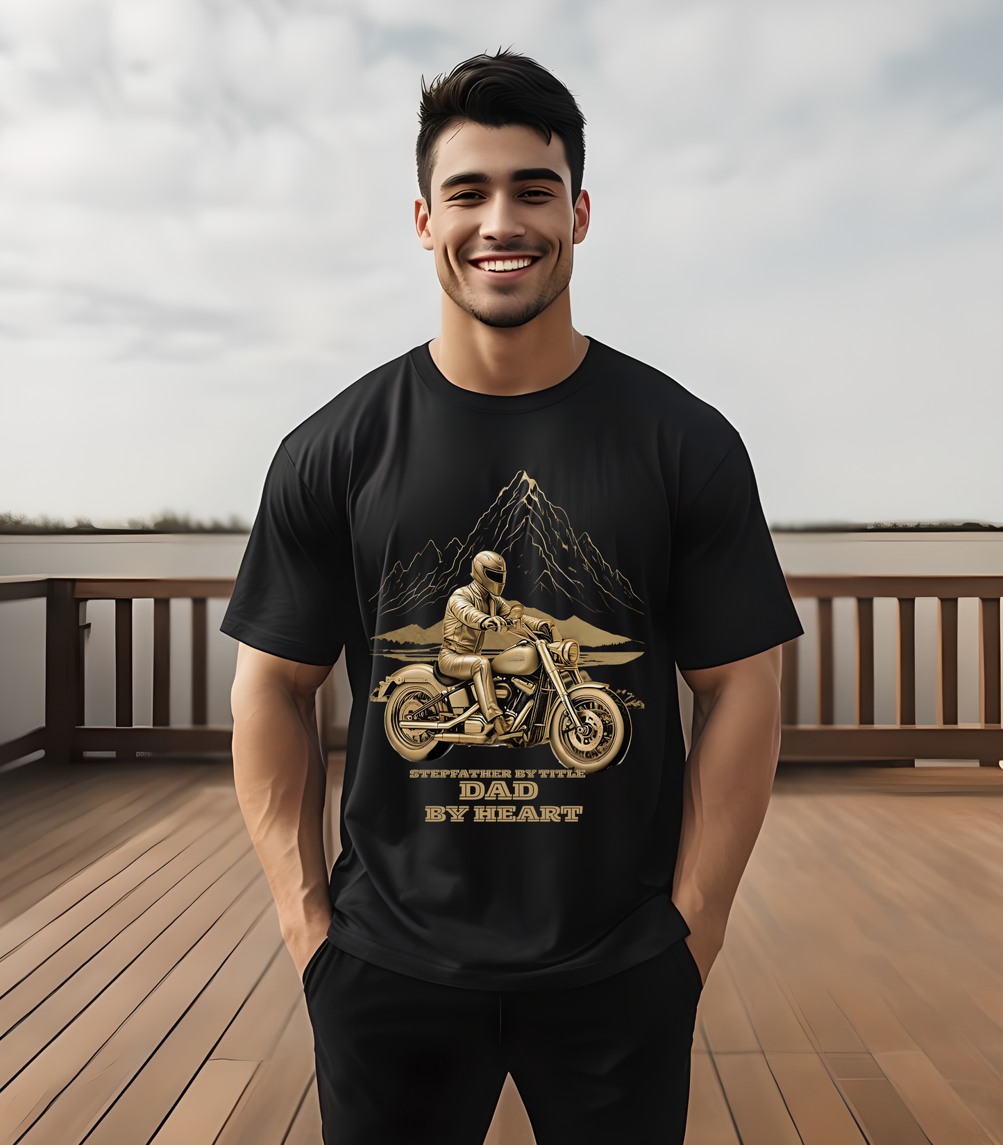 Stepfather Motorcycle T-Shirt, Thanks for Stepping Up, Dad by Heart, Unisex Tee, Father's Day Gift, Stepdad Biker Shirt