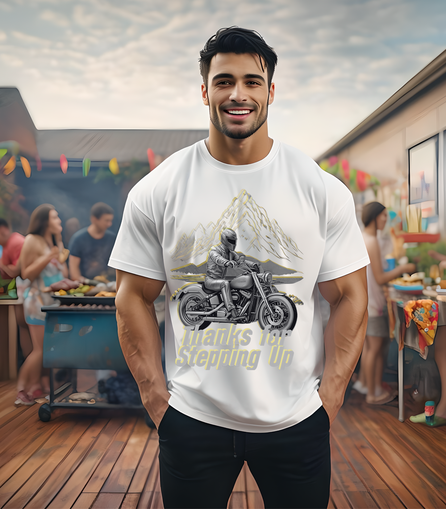 Stepfather Motorcycle T-Shirt, Thanks for Stepping Up, Dad by Heart, Unisex Tee, Father's Day Gift, Stepdad Biker Shirt