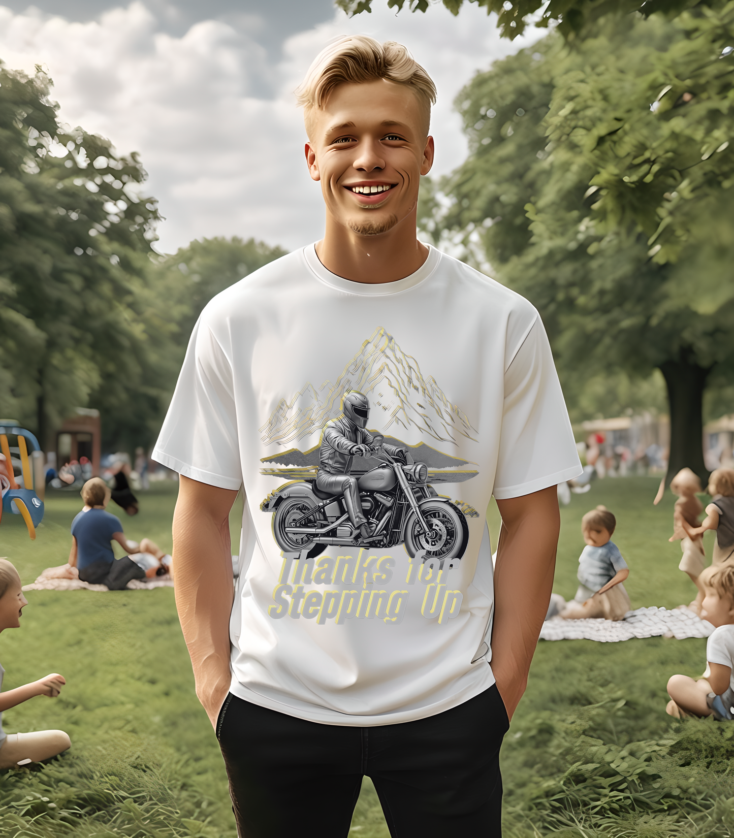Stepfather Motorcycle T-Shirt, Thanks for Stepping Up, Dad by Heart, Unisex Tee, Father's Day Gift, Stepdad Biker Shirt