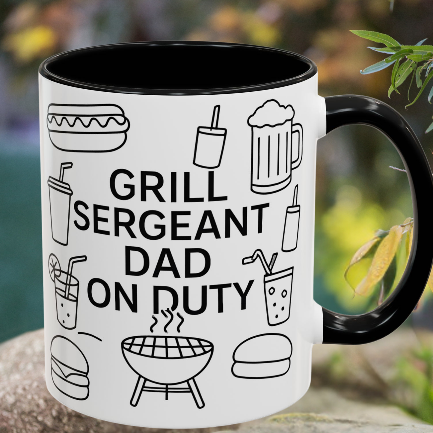 Coffee Mug, Grill Sergeant Dad On Duty Barbecue Elements, Father's Day Gift, Funny Dad Mug, Kitchen Decor, Birthday Present