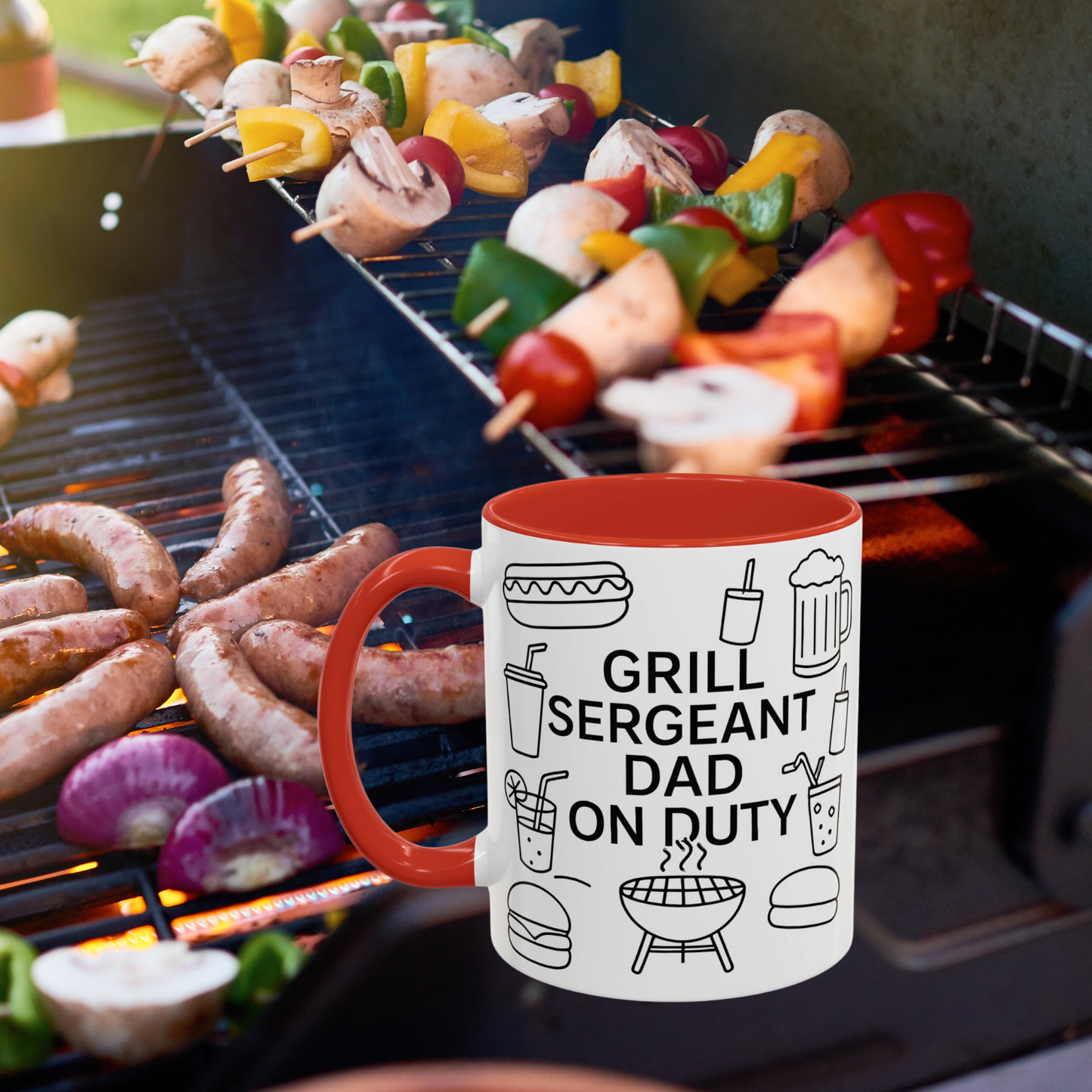 Coffee Mug, Grill Sergeant Dad On Duty Barbecue Elements, Father's Day Gift, Funny Dad Mug, Kitchen Decor, Birthday Present
