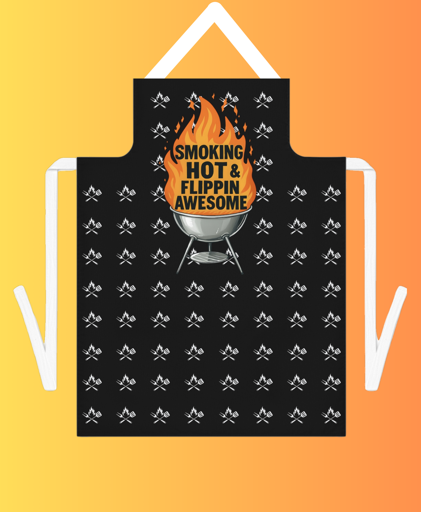Barbecue Apron, Grilling Apron, BBQ Apron, Cooking Apron, Chef Apron, Smoking Hot & Flipping Awesome Phrase with Big Flame Apron for Adults