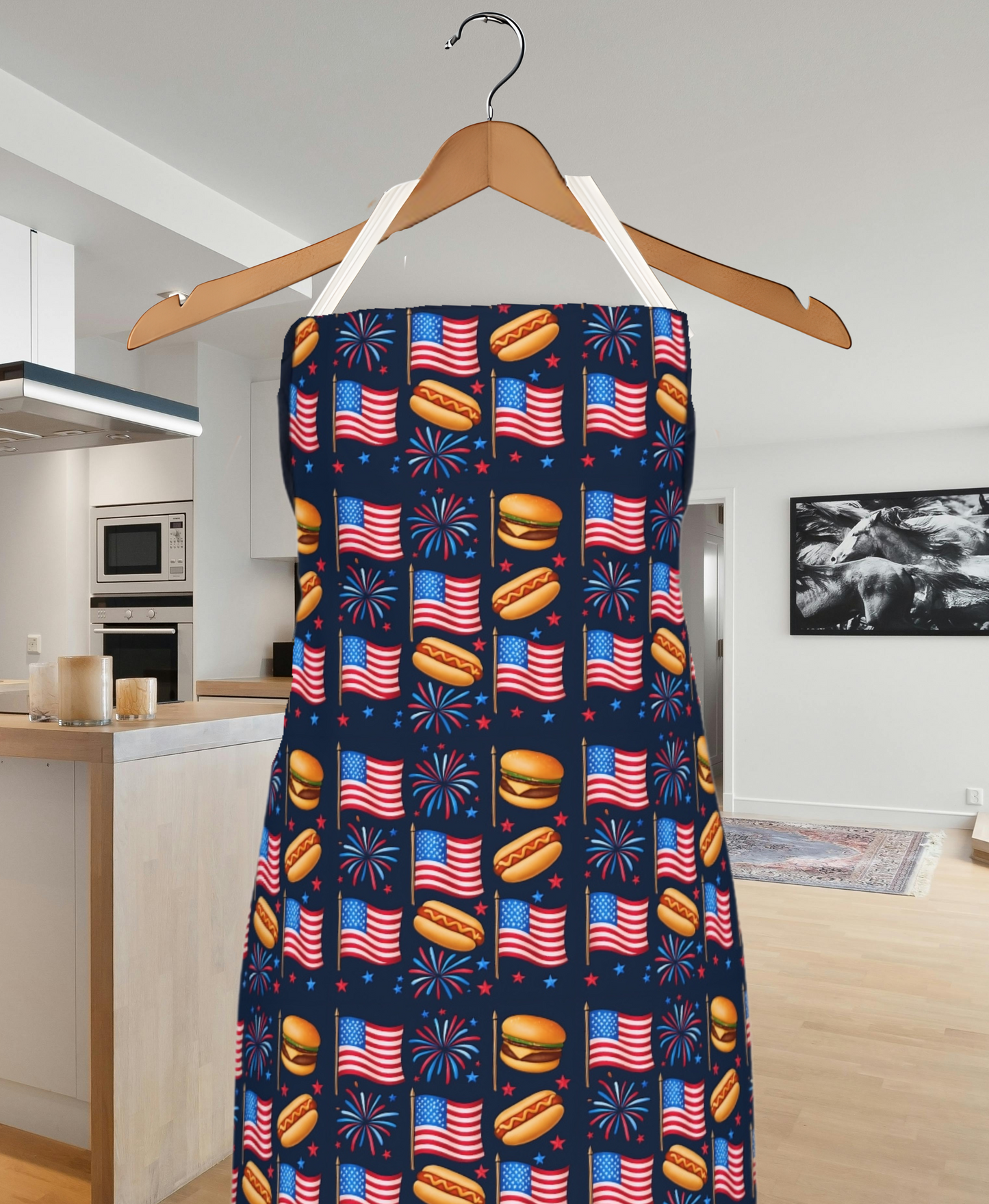American Flag BBQ Apron, Cooking Chef Apron, Patriotic Grilling Apron, Barbecue Apron, Red White Blue Fireworks Apron