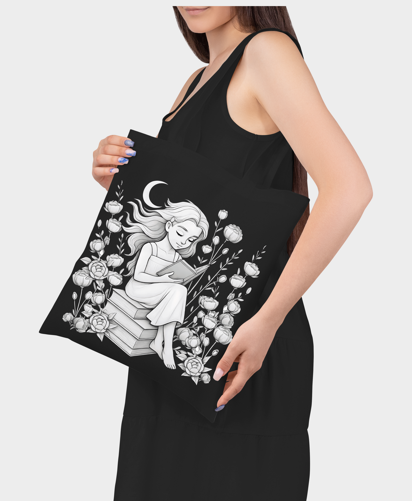 Reading Woman Tote Bag - Literary Tote, Book Lover Gift, Library Tote, Book Club Bag, Floral Tote