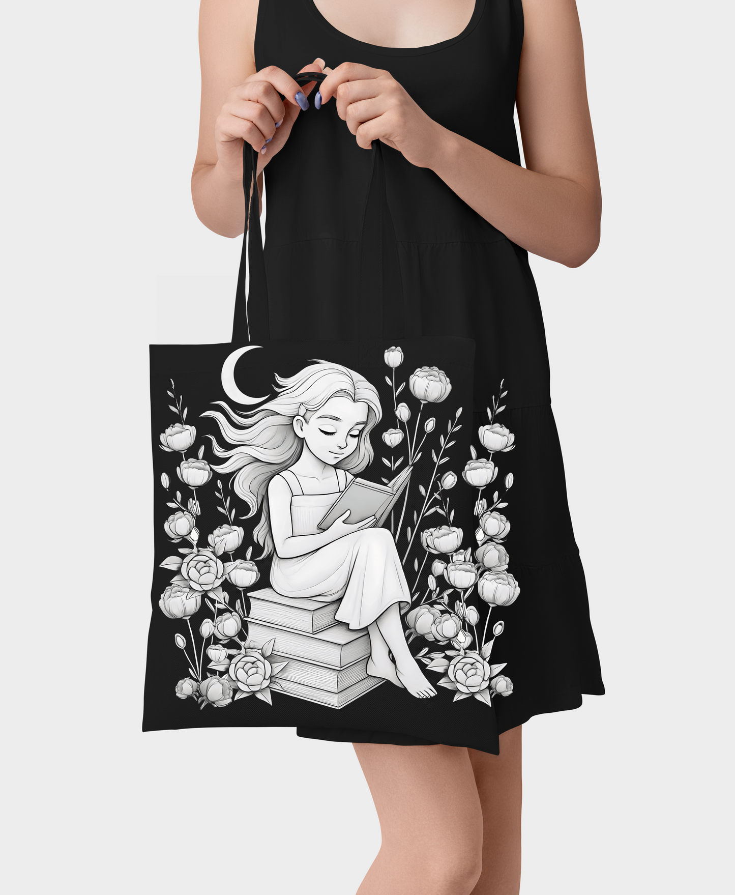 Reading Woman Tote Bag - Literary Tote, Book Lover Gift, Library Tote, Book Club Bag, Floral Tote