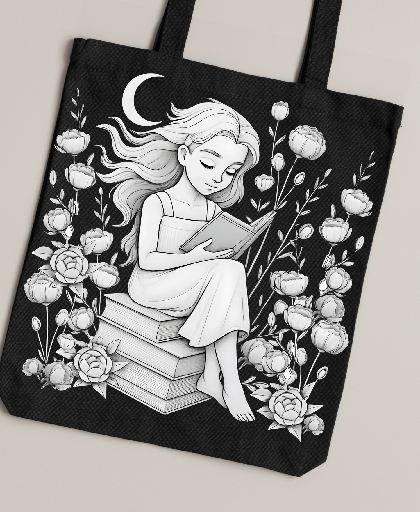 Reading Woman Tote Bag - Literary Tote, Book Lover Gift, Library Tote, Book Club Bag, Floral Tote