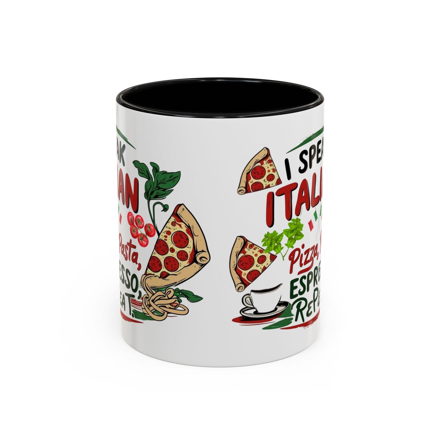 Coffee Mug, Italian Food Lover Gift, Funny Coffee Cup, Kitchen Decor, Espresso Repeat Design, 11oz 15oz Tea Cup, Pizza Pasta Mug, Tomato