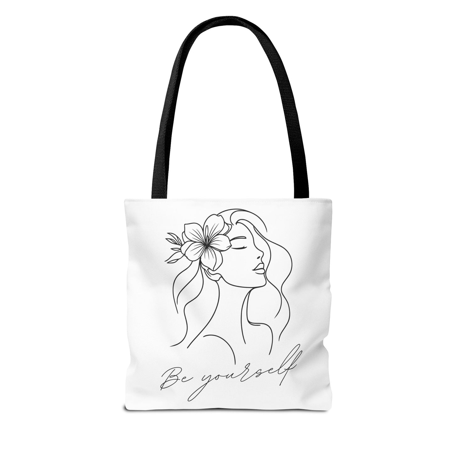 Tote Bag - Be Yourself Phrase with Woman's Head and Flower Design