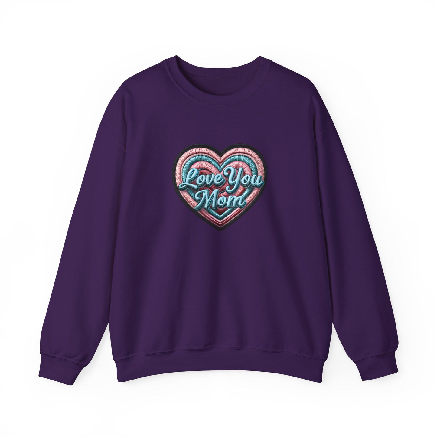 Love You Mom Crewneck Sweatshirt, Mother's Day Gift, Heart Design Pullover, Cozy Gift for Mom, Unisex Crewneck