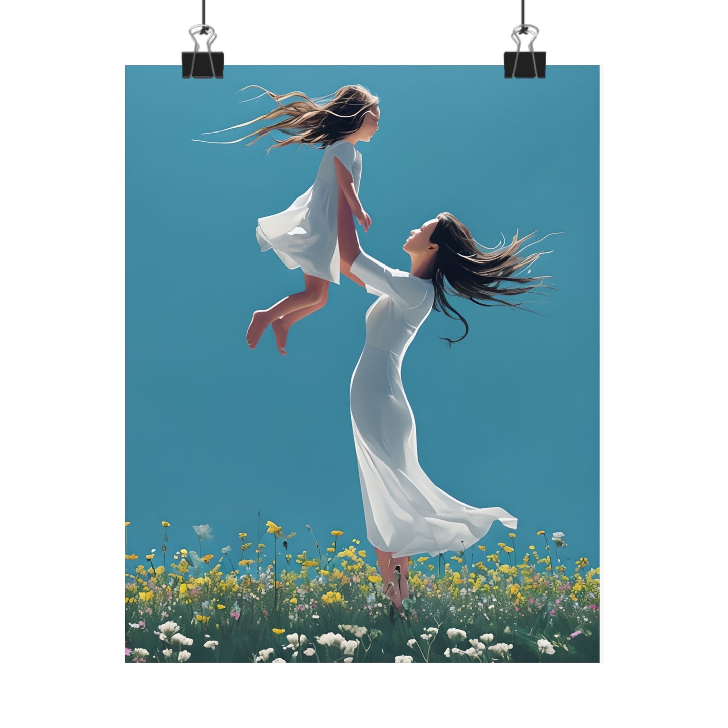 Dreamy Mother-Daughter Vertical Poster - Mother's Day Gift, Home Decor, Nursery Art, Emotional Wall Decor, Matte Poster