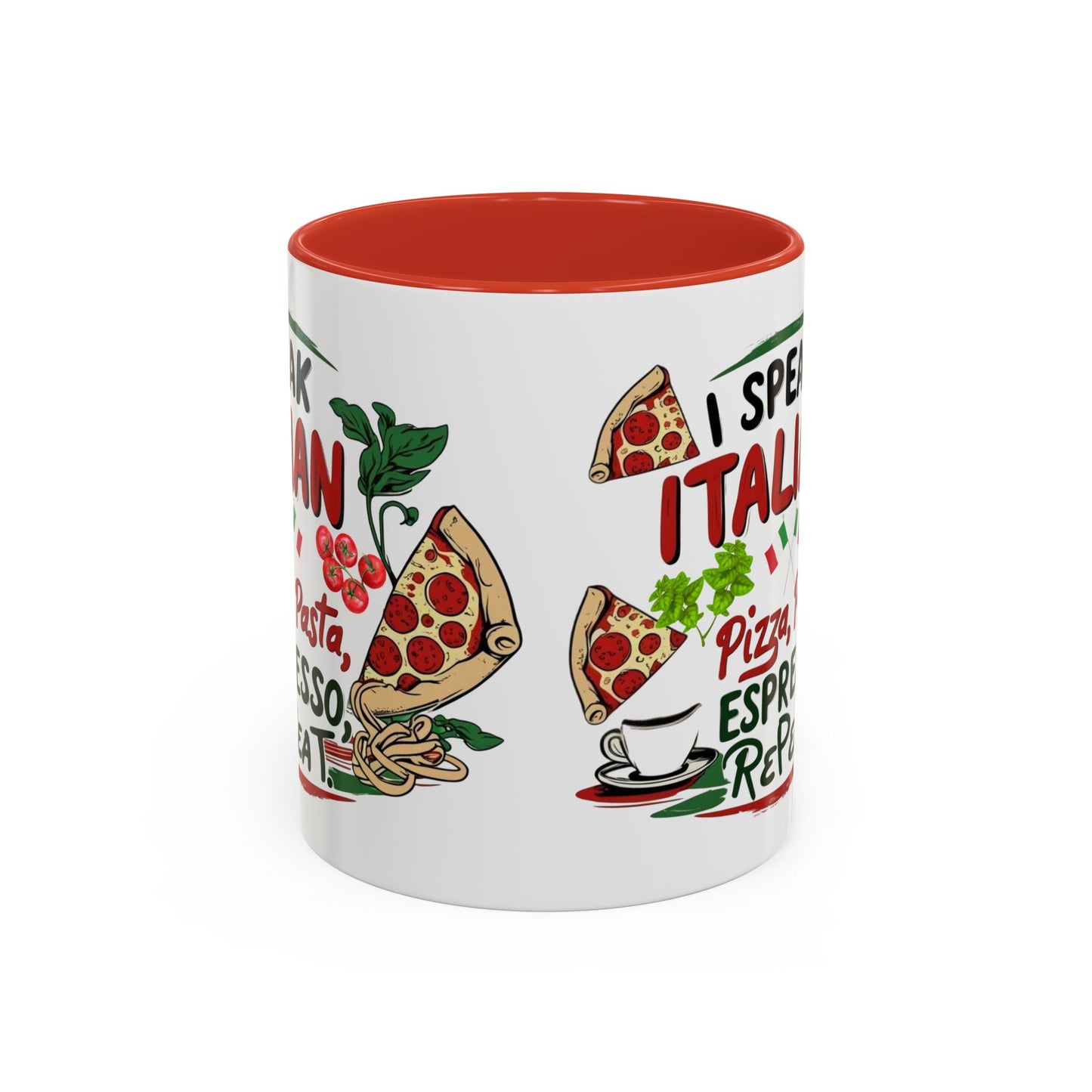 Coffee Mug, Italian Food Lover Gift, Funny Coffee Cup, Kitchen Decor, Espresso Repeat Design, 11oz 15oz Tea Cup, Pizza Pasta Mug, Tomato
