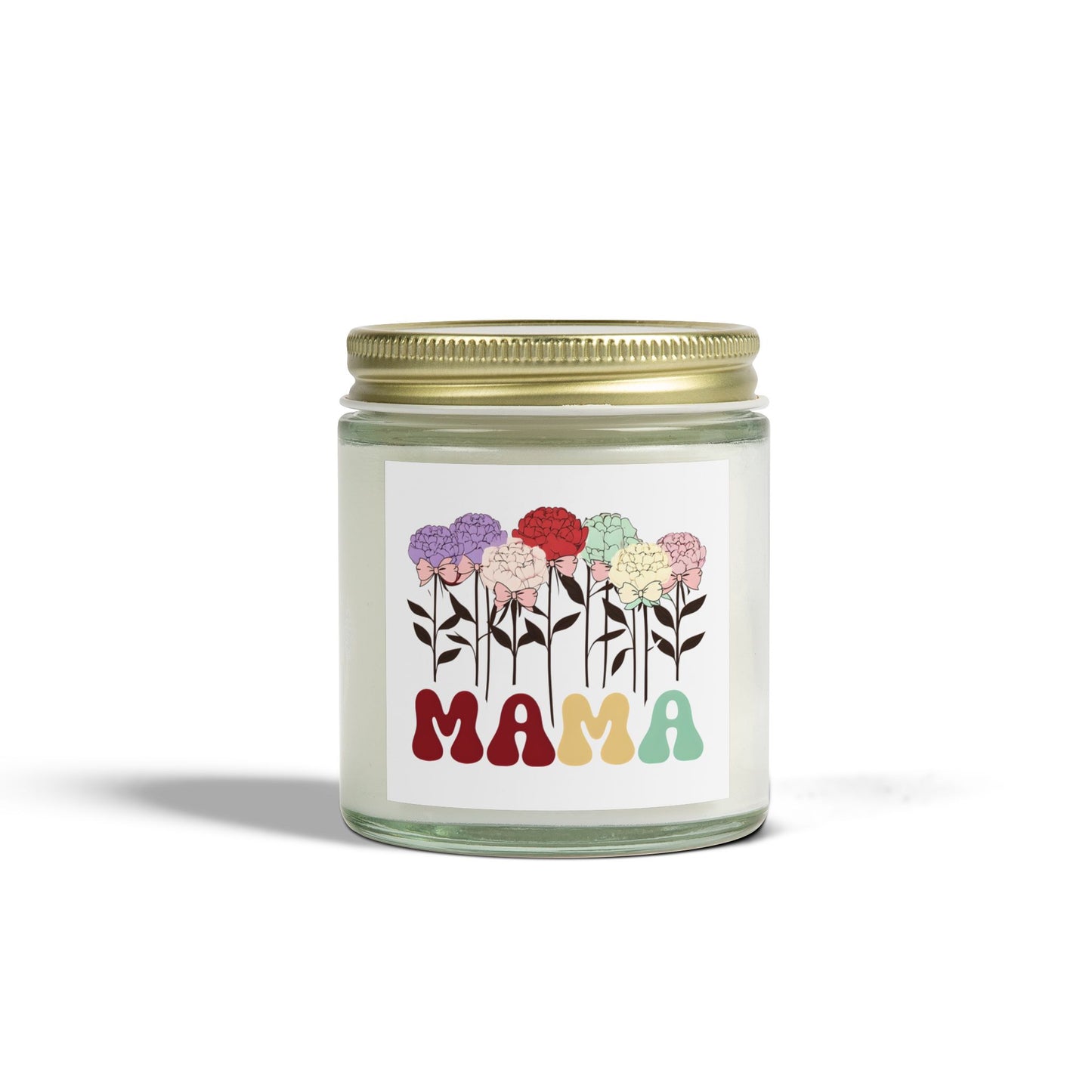 Scented Candles, Minimalist Peonies flowers with Playful Text and Coquette Bows, Coconut Apricot Wax, Coquette