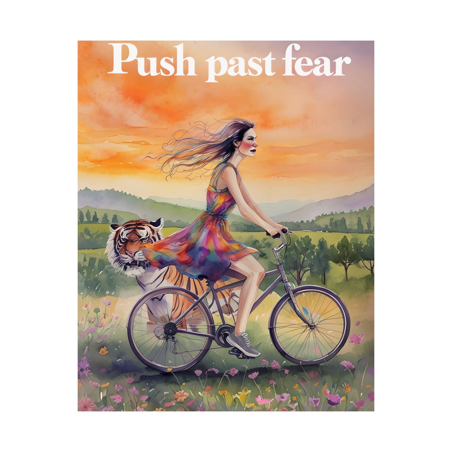 Inspirational Matte Poster: "Push Past Fear" Art Print, Motivational Wall Decor, Room Aesthetic, Gift for Her, Unique Home Decoration