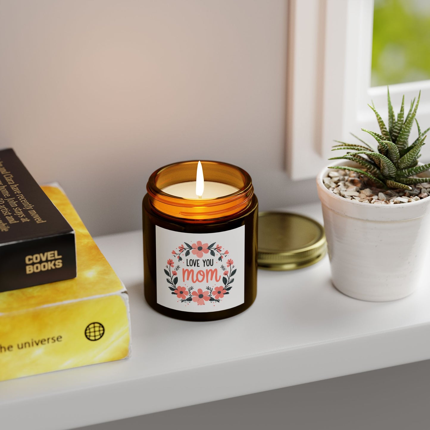 Love You Mom Scented Candle - Coconut Apricot Wax (4oz, 9oz) gift for mother's day