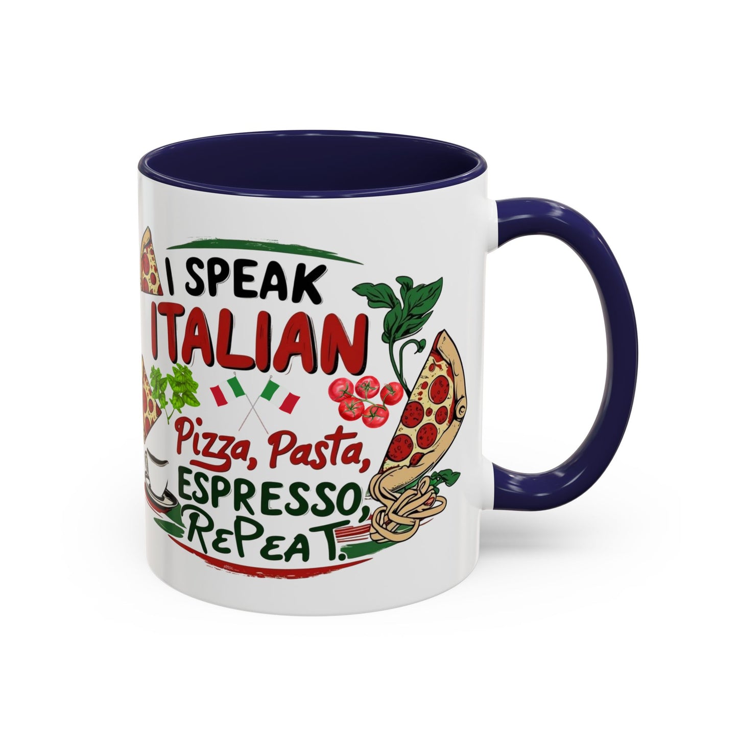 Coffee Mug, Italian Food Lover Gift, Funny Coffee Cup, Kitchen Decor, Espresso Repeat Design, 11oz 15oz Tea Cup, Pizza Pasta Mug, Tomato