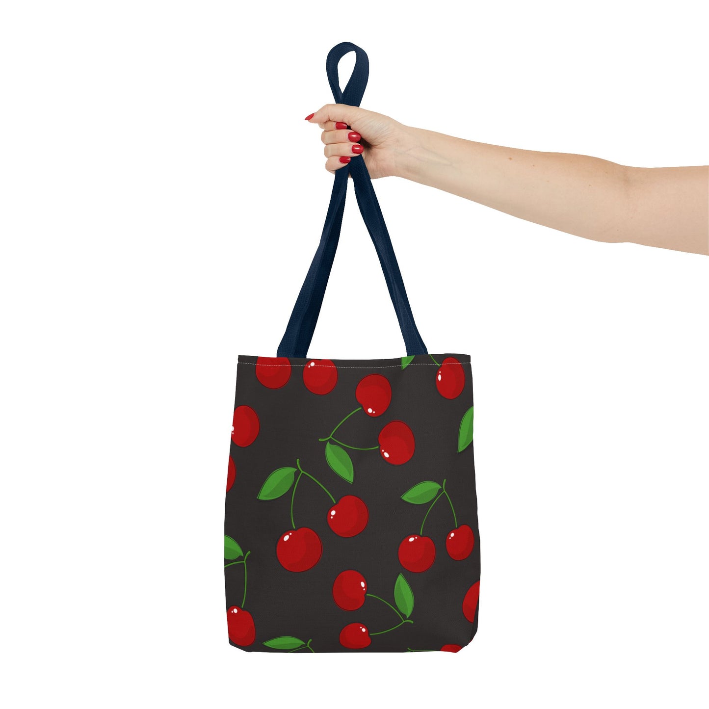 Cherry Tote Bag, Red Cherries Pattern, Large Black Bag, Grocery Bag, Reusable Shopping Bag, Farmers Market Tote, Eco-Friendly Tote, Stylish