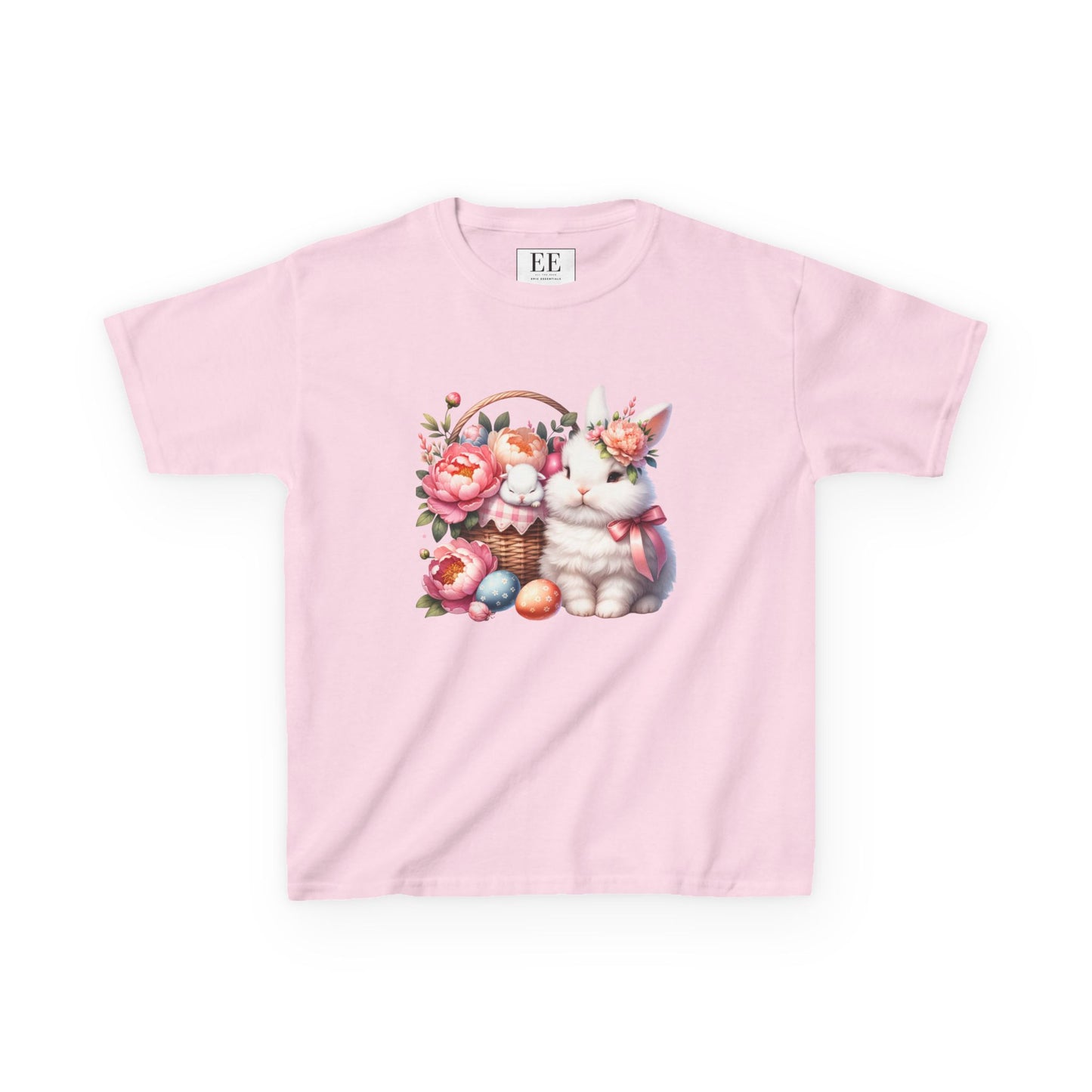 Kids T-Shirt Easter Bunny Eggs Flowers Multi-Color Design