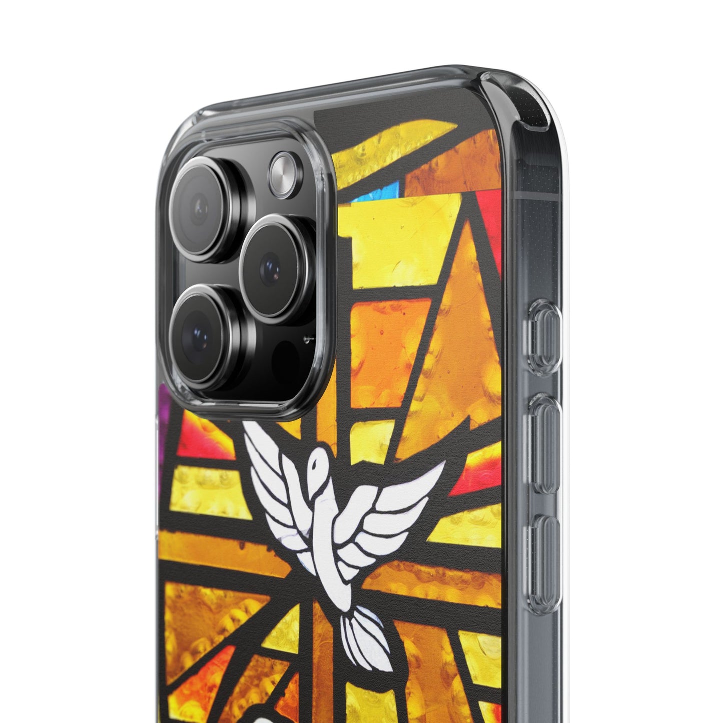 Faith-Inspired Clear Phone Case with Stained Glass Design