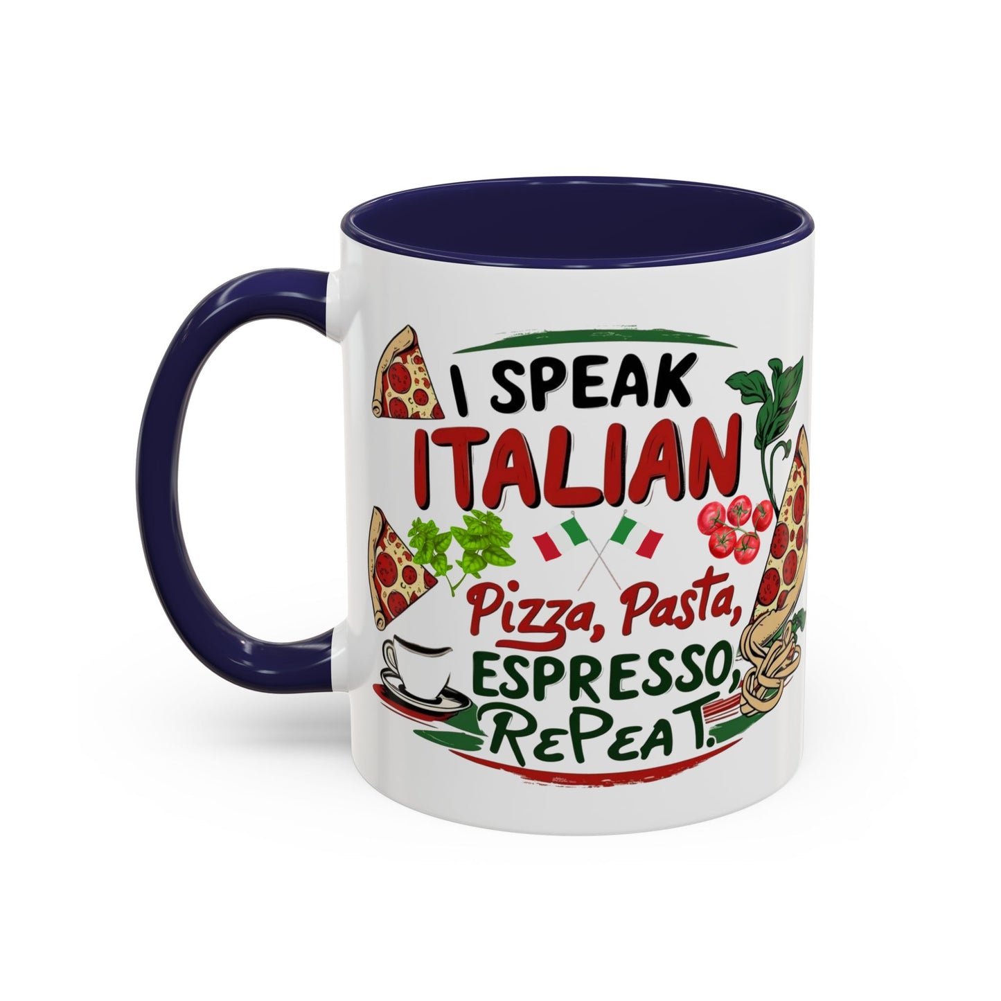 Coffee Mug, Italian Food Lover Gift, Funny Coffee Cup, Kitchen Decor, Espresso Repeat Design, 11oz 15oz Tea Cup, Pizza Pasta Mug, Tomato