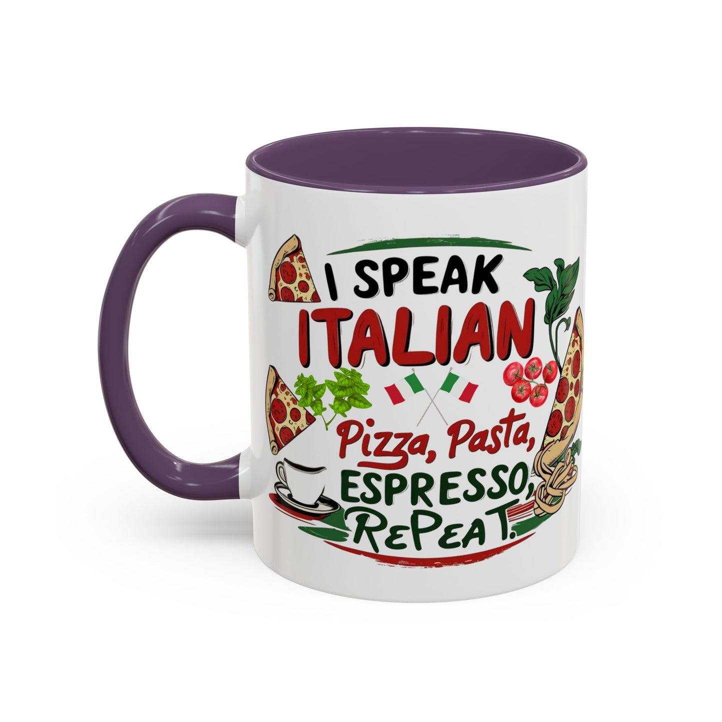 Coffee Mug, Italian Food Lover Gift, Funny Coffee Cup, Kitchen Decor, Espresso Repeat Design, 11oz 15oz Tea Cup, Pizza Pasta Mug, Tomato