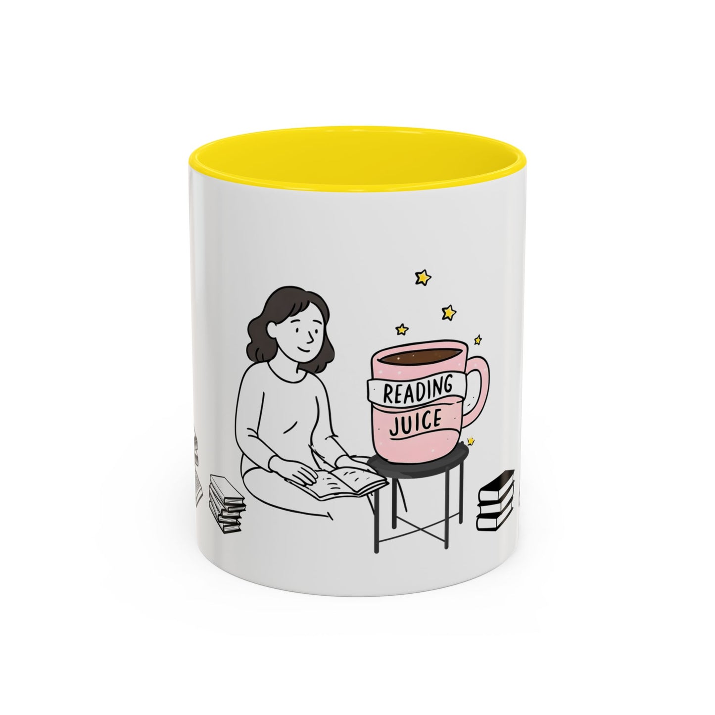 Coffee Mug, reading juice phrase on a coffee cup with a woman reading a book, Book Lover Gift, Reading Mug, Bibliophile Gift, Literary Mug,