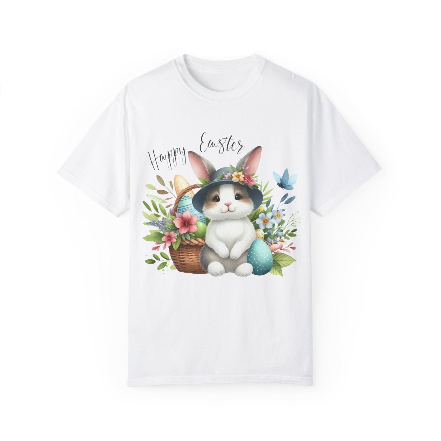 Whimsical Easter Bunny with flowers Unisex T-Shirt - Spring Celebration Tee