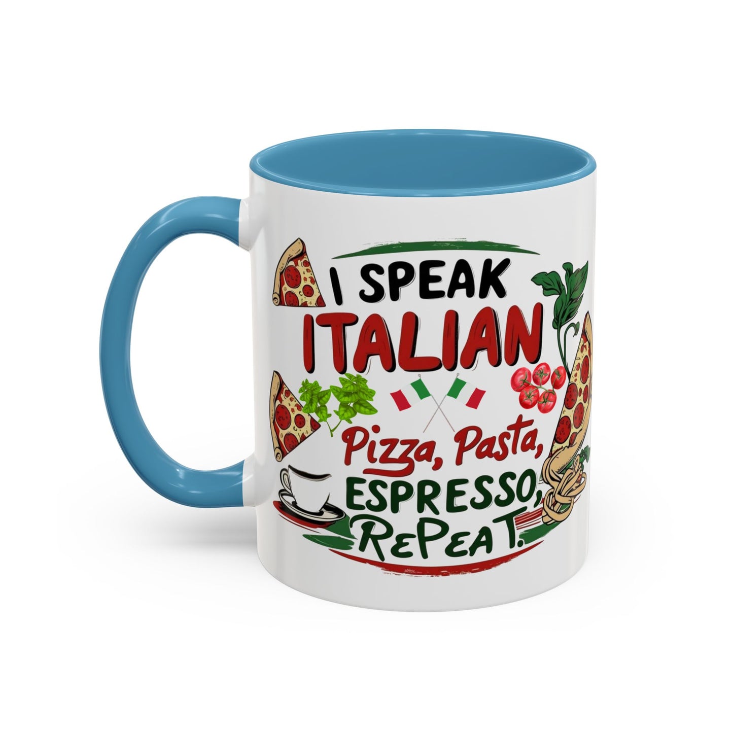 Coffee Mug, Italian Food Lover Gift, Funny Coffee Cup, Kitchen Decor, Espresso Repeat Design, 11oz 15oz Tea Cup, Pizza Pasta Mug, Tomato