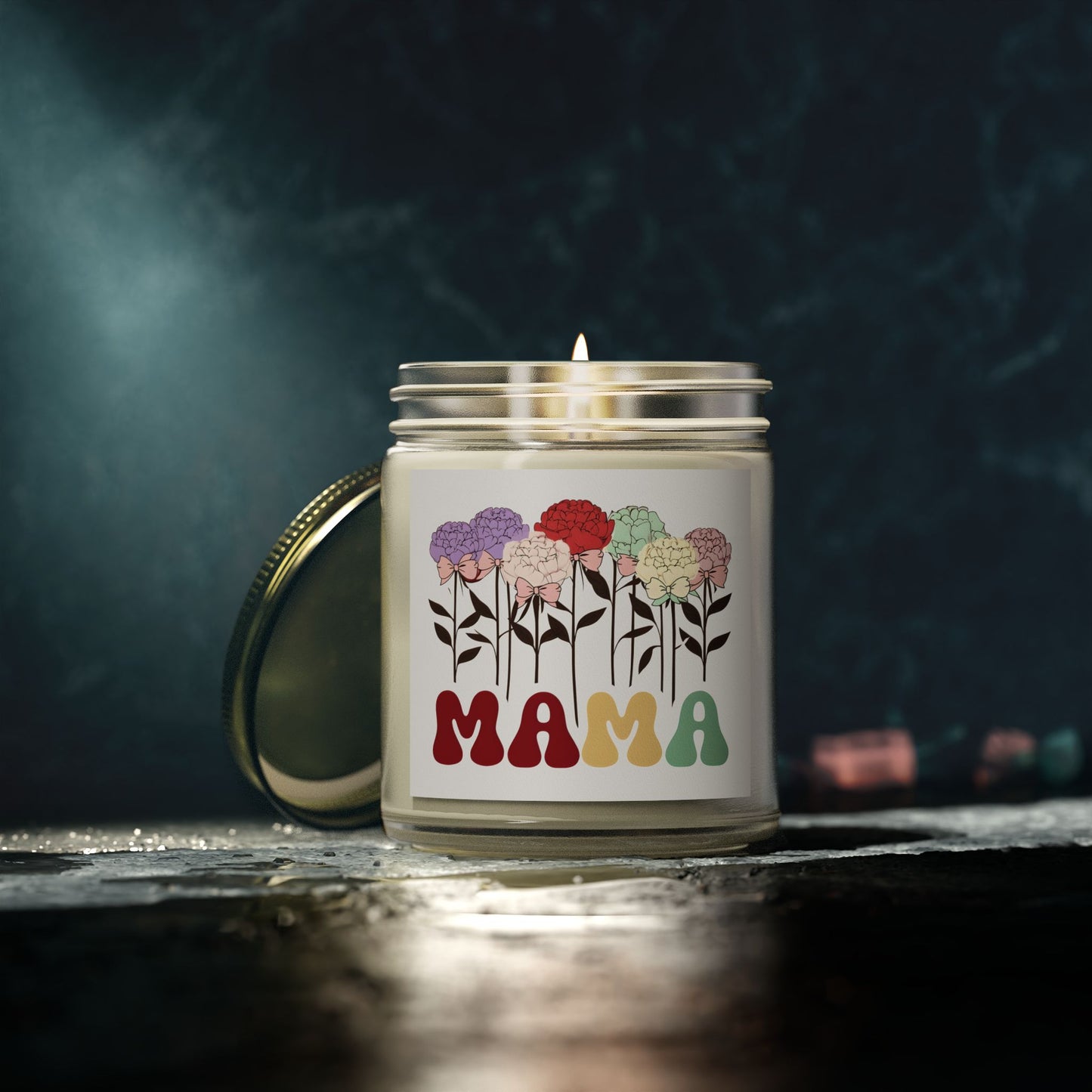 Scented Candles, Minimalist Peonies flowers with Playful Text and Coquette Bows, Coconut Apricot Wax, Coquette