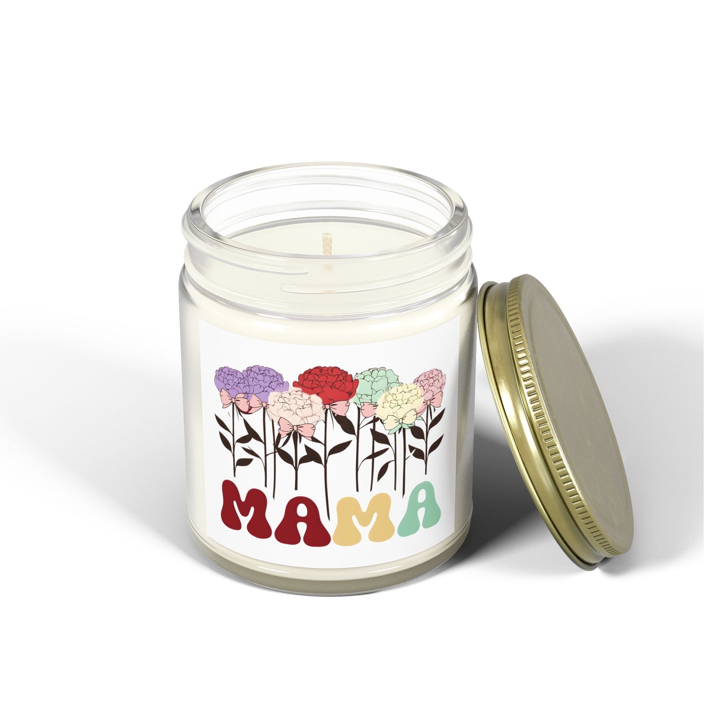 Scented Candles, Minimalist Peonies flowers with Playful Text and Coquette Bows, Coconut Apricot Wax, Coquette