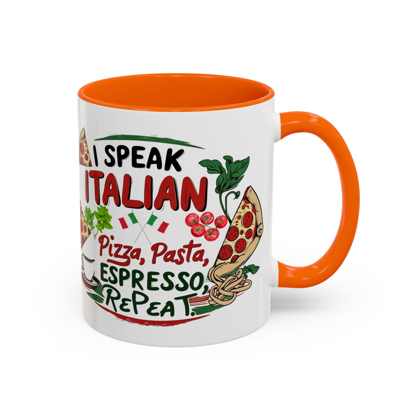 Coffee Mug, Italian Food Lover Gift, Funny Coffee Cup, Kitchen Decor, Espresso Repeat Design, 11oz 15oz Tea Cup, Pizza Pasta Mug, Tomato