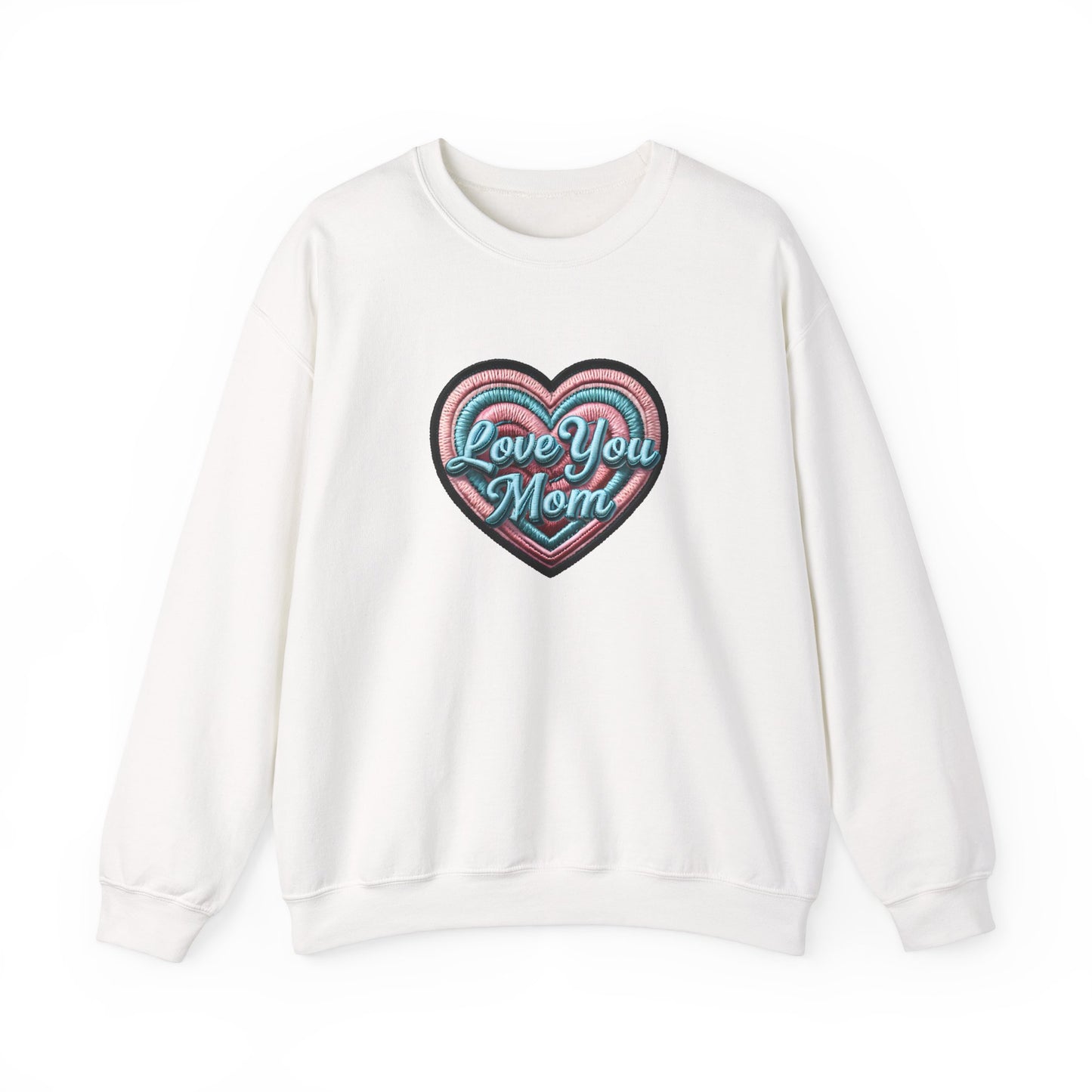 Love You Mom Crewneck Sweatshirt, Mother's Day Gift, Heart Design Pullover, Cozy Gift for Mom, Unisex Crewneck