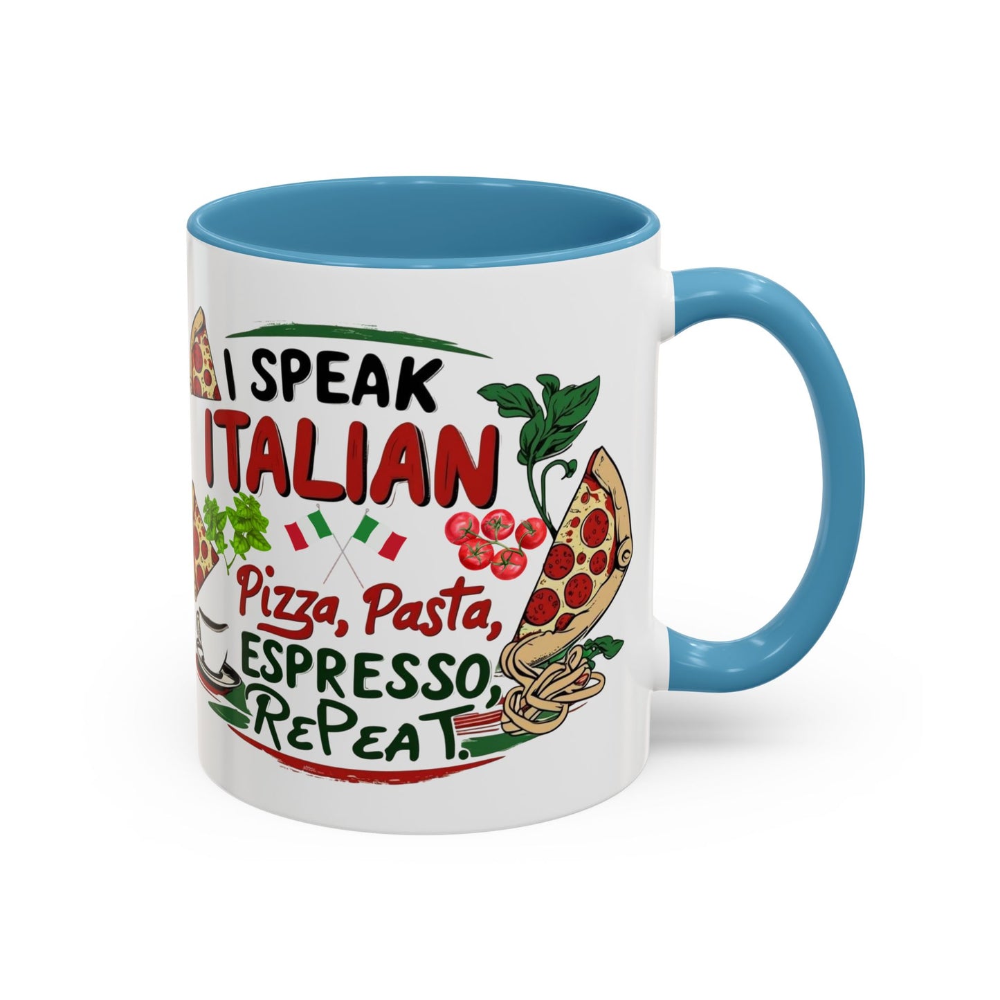 Coffee Mug, Italian Food Lover Gift, Funny Coffee Cup, Kitchen Decor, Espresso Repeat Design, 11oz 15oz Tea Cup, Pizza Pasta Mug, Tomato