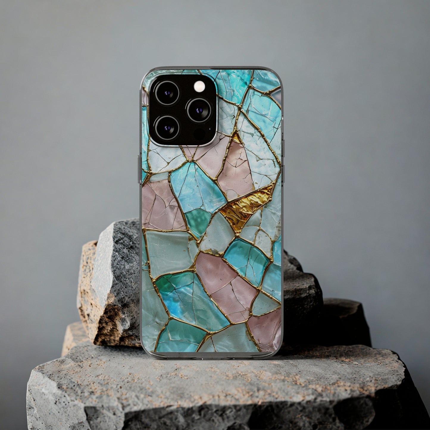 Artistic Clear Silicone Phone Case - Geometric Mosaic Design