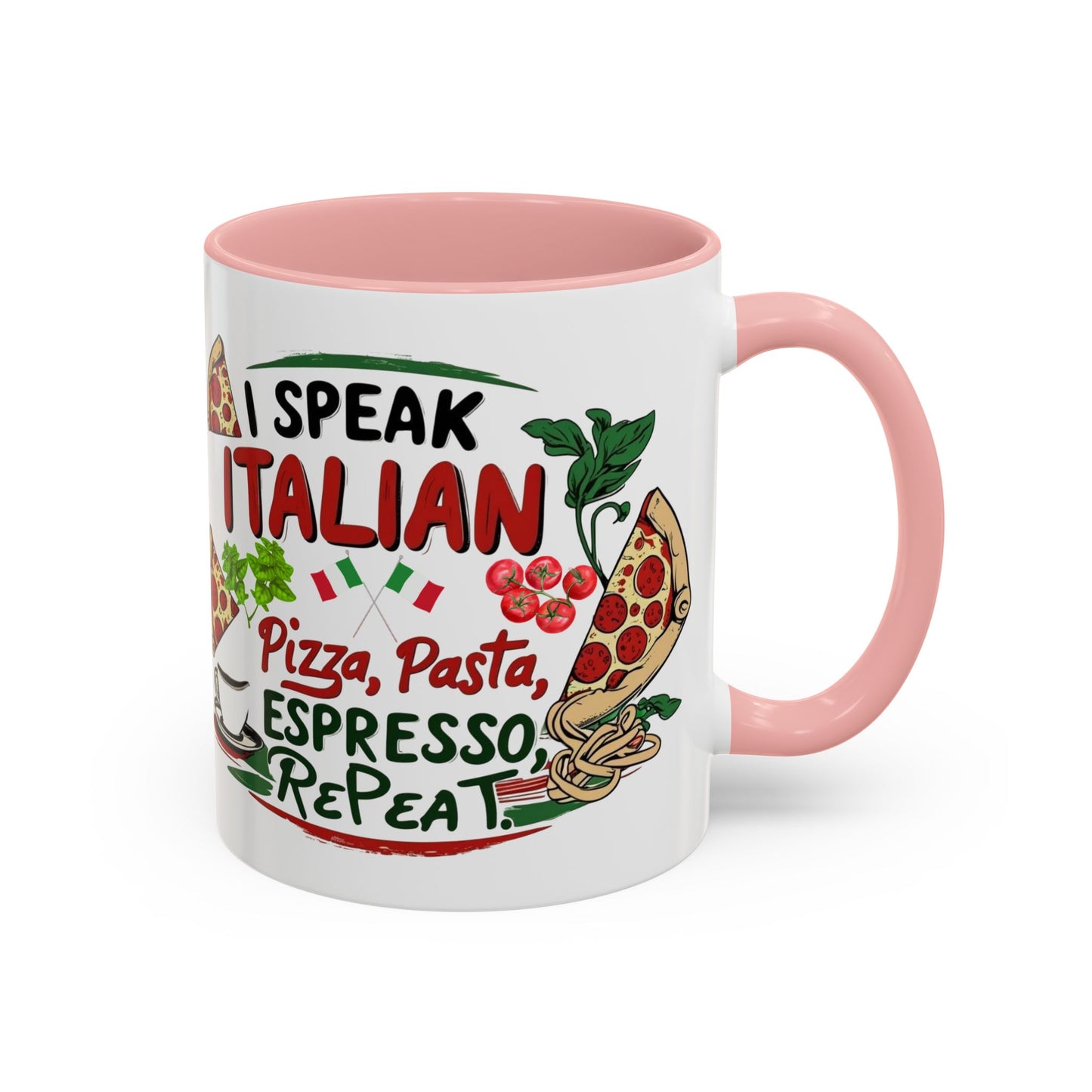 Coffee Mug, Italian Food Lover Gift, Funny Coffee Cup, Kitchen Decor, Espresso Repeat Design, 11oz 15oz Tea Cup, Pizza Pasta Mug, Tomato