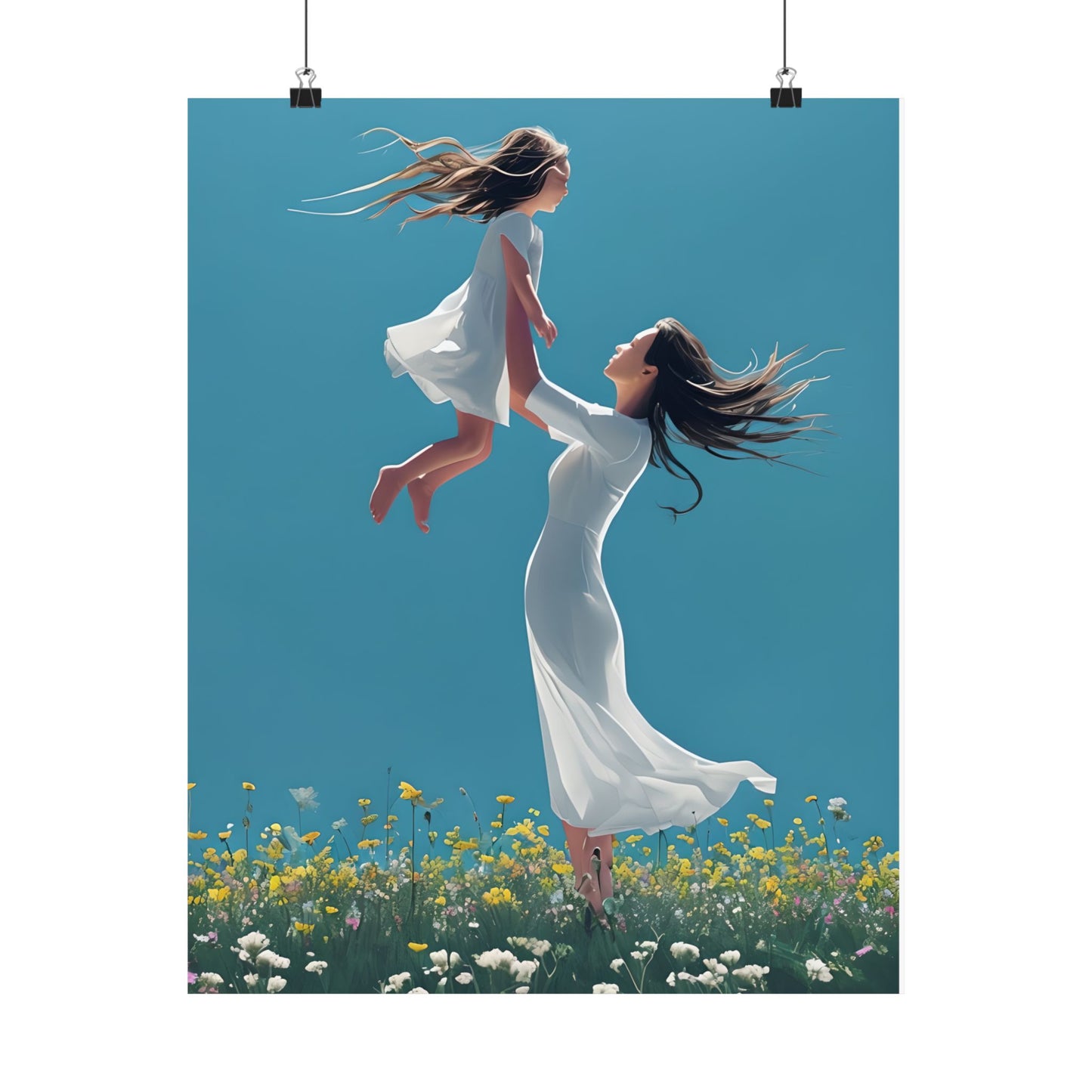 Dreamy Mother-Daughter Vertical Poster - Mother's Day Gift, Home Decor, Nursery Art, Emotional Wall Decor, Matte Poster