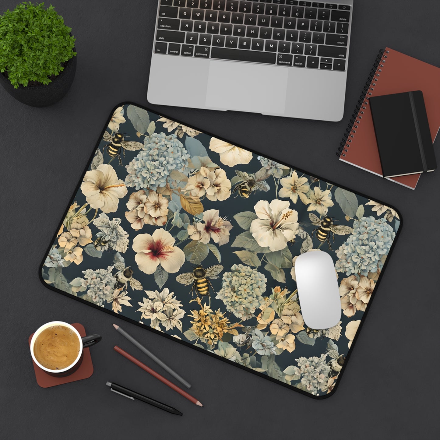 Floral Desk Mat, Elegant Office Decor, Personalized Deskpad, Background for Zoom Calls, Gift for Nature Lovers
