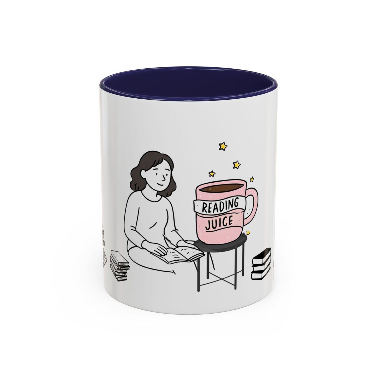 Coffee Mug, reading juice phrase on a coffee cup with a woman reading a book, Book Lover Gift, Reading Mug, Bibliophile Gift, Literary Mug,