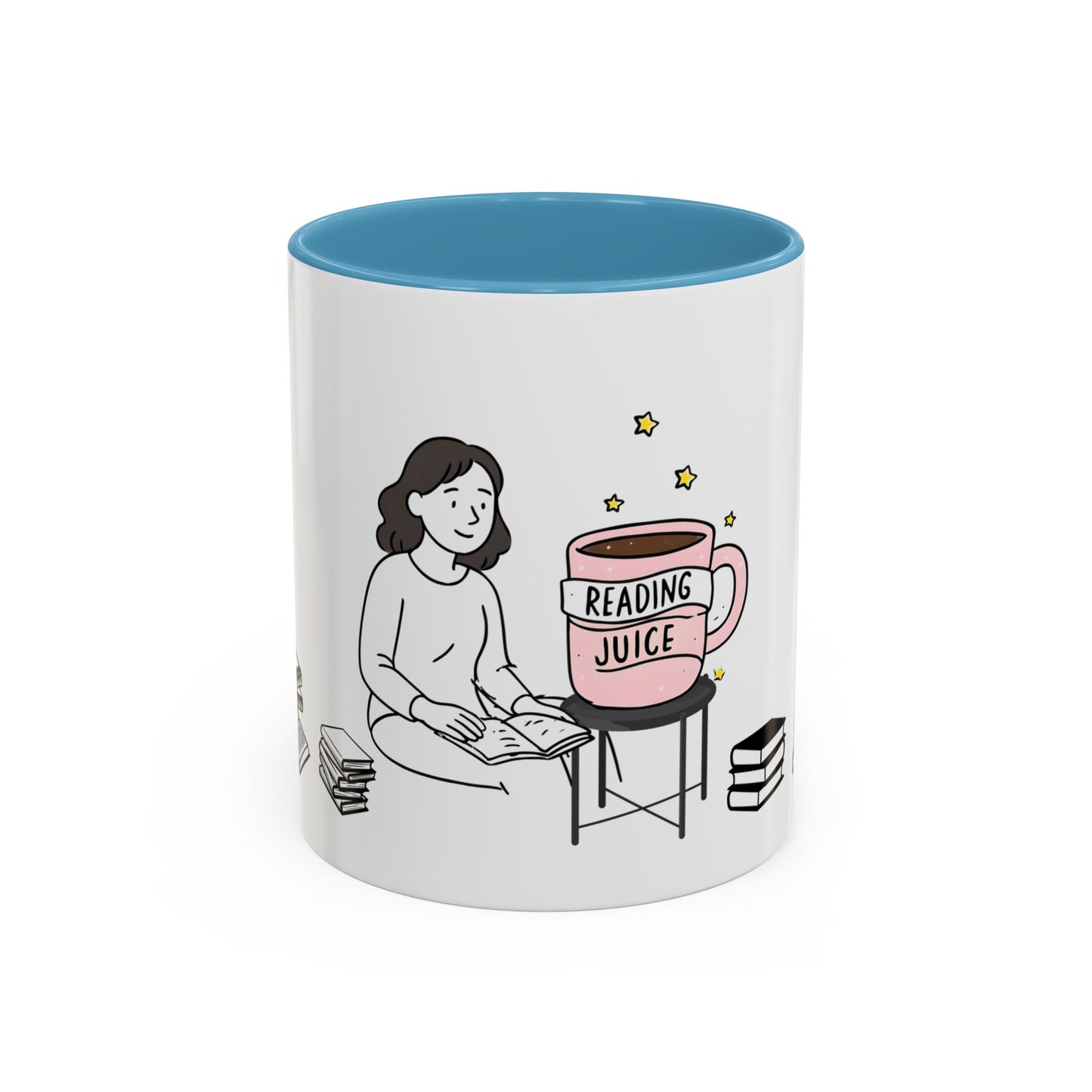Coffee Mug, reading juice phrase on a coffee cup with a woman reading a book, Book Lover Gift, Reading Mug, Bibliophile Gift, Literary Mug,