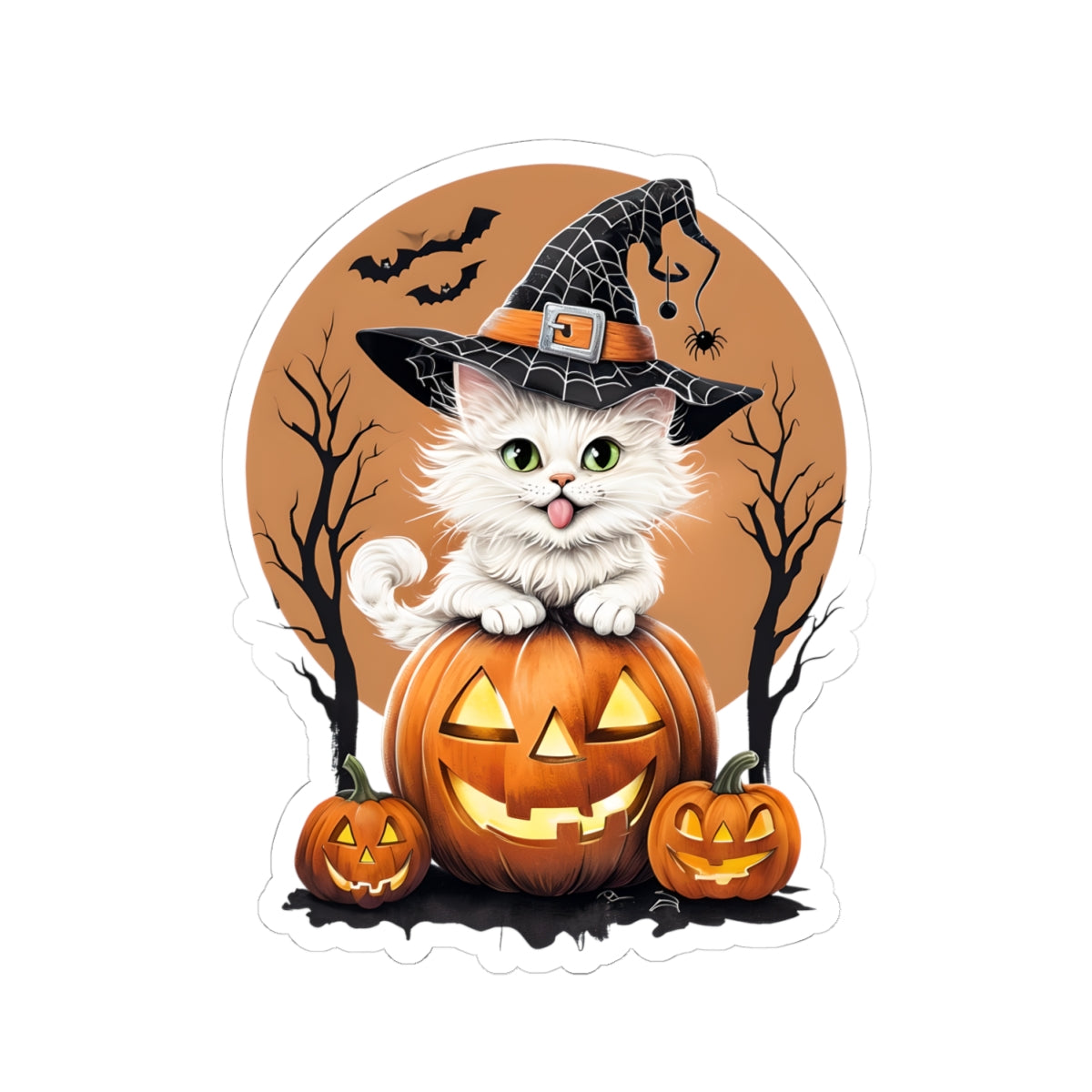 Halloween Cat Stickers, Spooky Witch Hat Pumpkin Decals, Cute Halloween Decorations, Trick or Treat Accessories, Cat Lover Gifts,