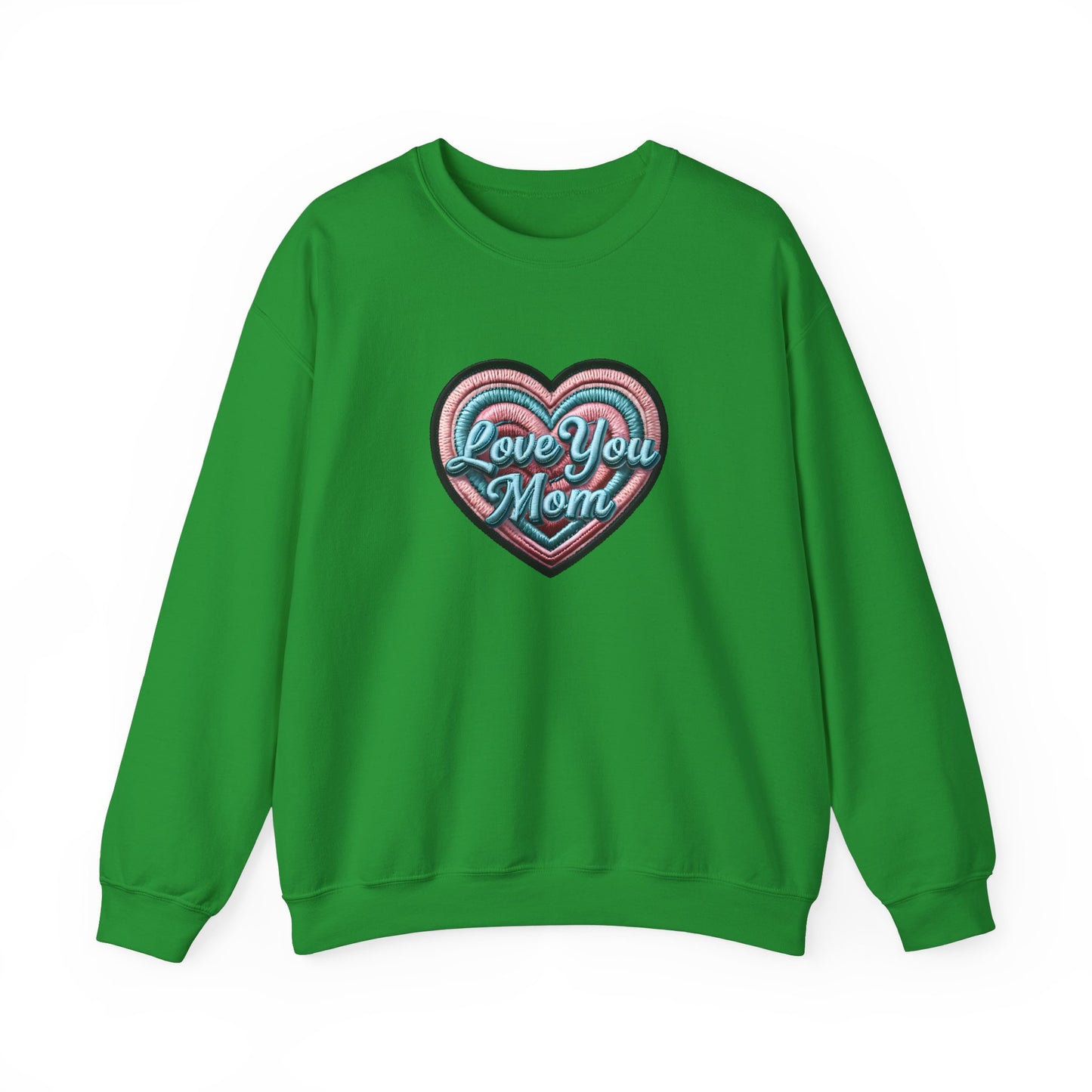 Love You Mom Crewneck Sweatshirt, Mother's Day Gift, Heart Design Pullover, Cozy Gift for Mom, Unisex Crewneck