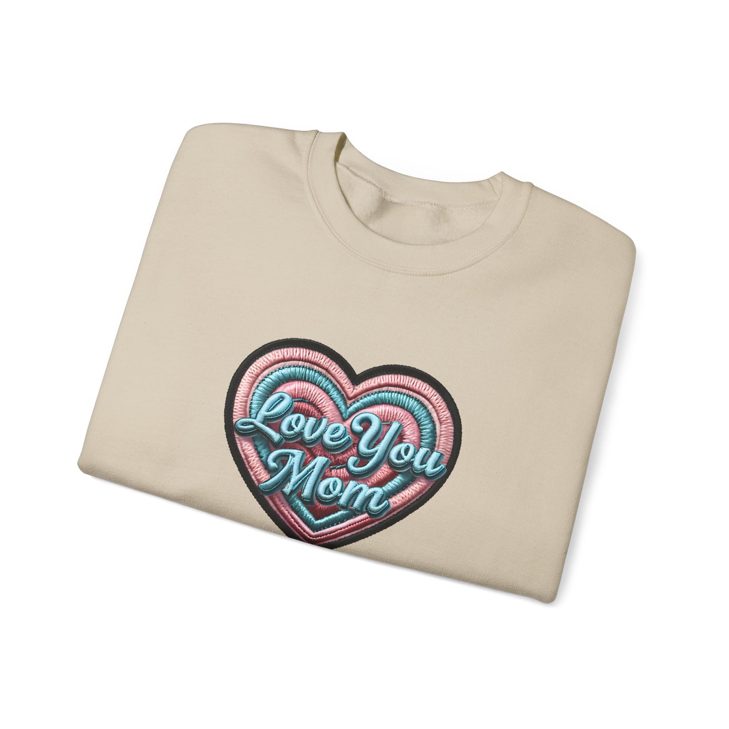 Love You Mom Crewneck Sweatshirt, Mother's Day Gift, Heart Design Pullover, Cozy Gift for Mom, Unisex Crewneck