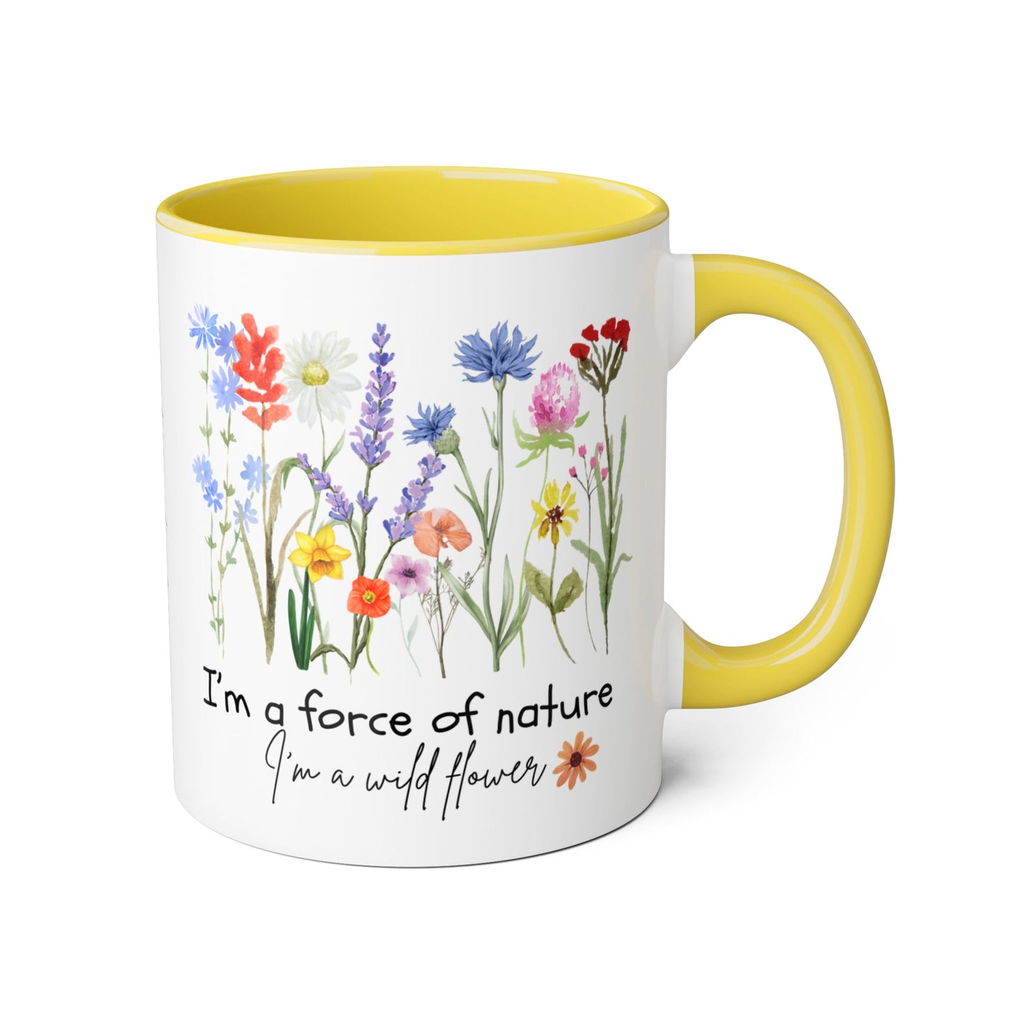 Wild Flower Accent Mug - Beautiful Floral Design with Inspirational Quote, Nature Lover Gift, 11oz Coffee Cup, Botanical Tea Mug, Gift for