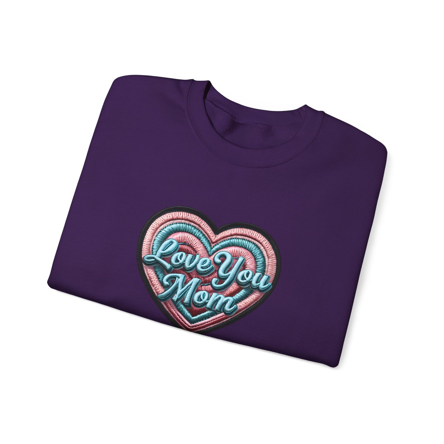 Love You Mom Crewneck Sweatshirt, Mother's Day Gift, Heart Design Pullover, Cozy Gift for Mom, Unisex Crewneck