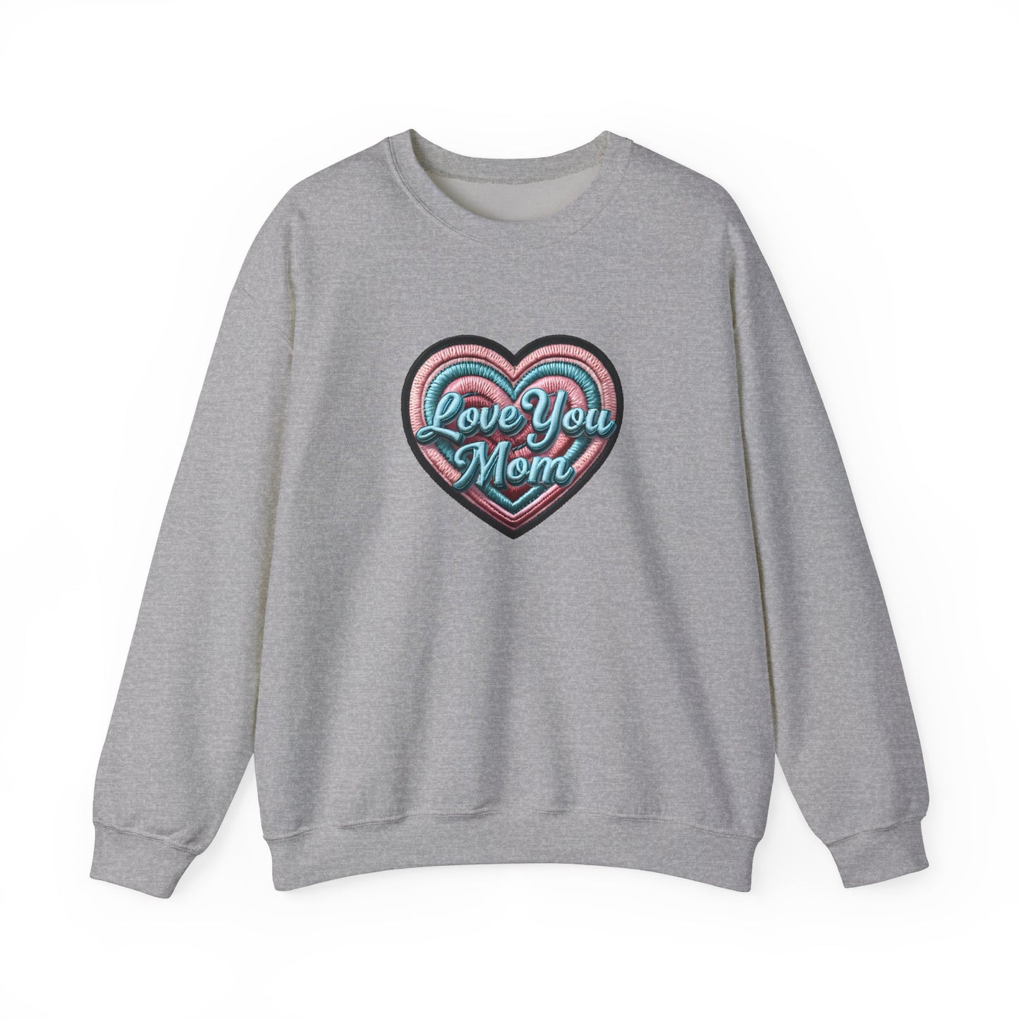 Love You Mom Crewneck Sweatshirt, Mother's Day Gift, Heart Design Pullover, Cozy Gift for Mom, Unisex Crewneck