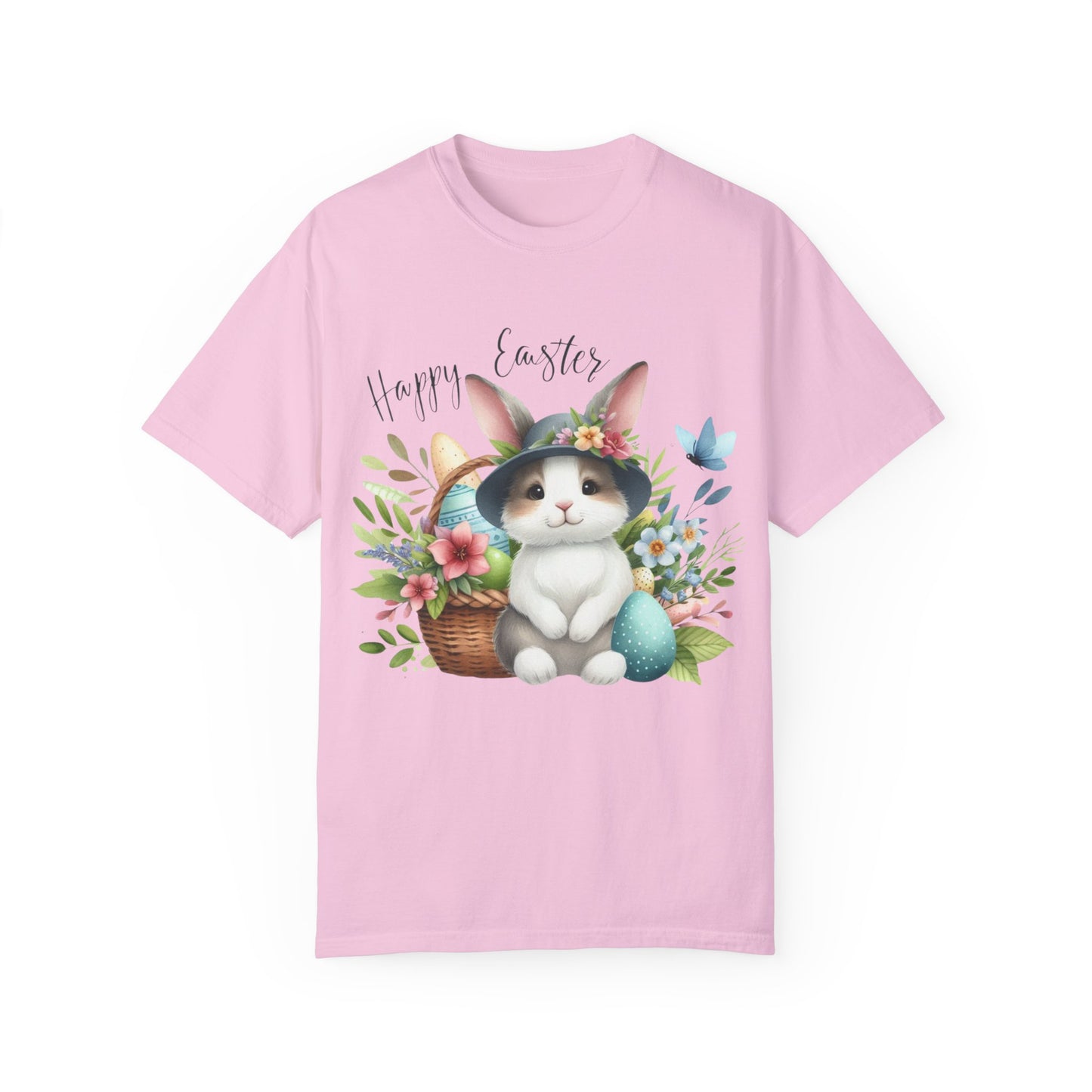 Whimsical Easter Bunny with flowers Unisex T-Shirt - Spring Celebration Tee