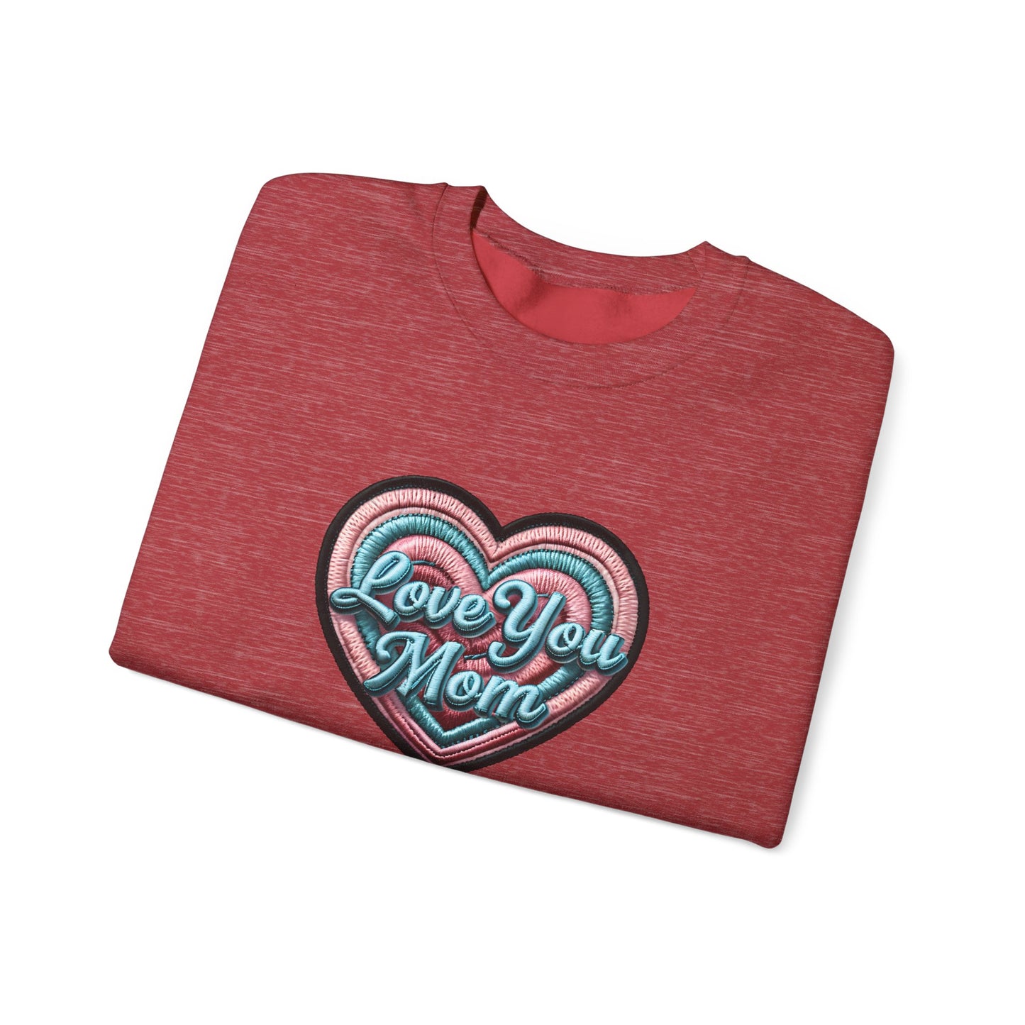 Love You Mom Crewneck Sweatshirt, Mother's Day Gift, Heart Design Pullover, Cozy Gift for Mom, Unisex Crewneck